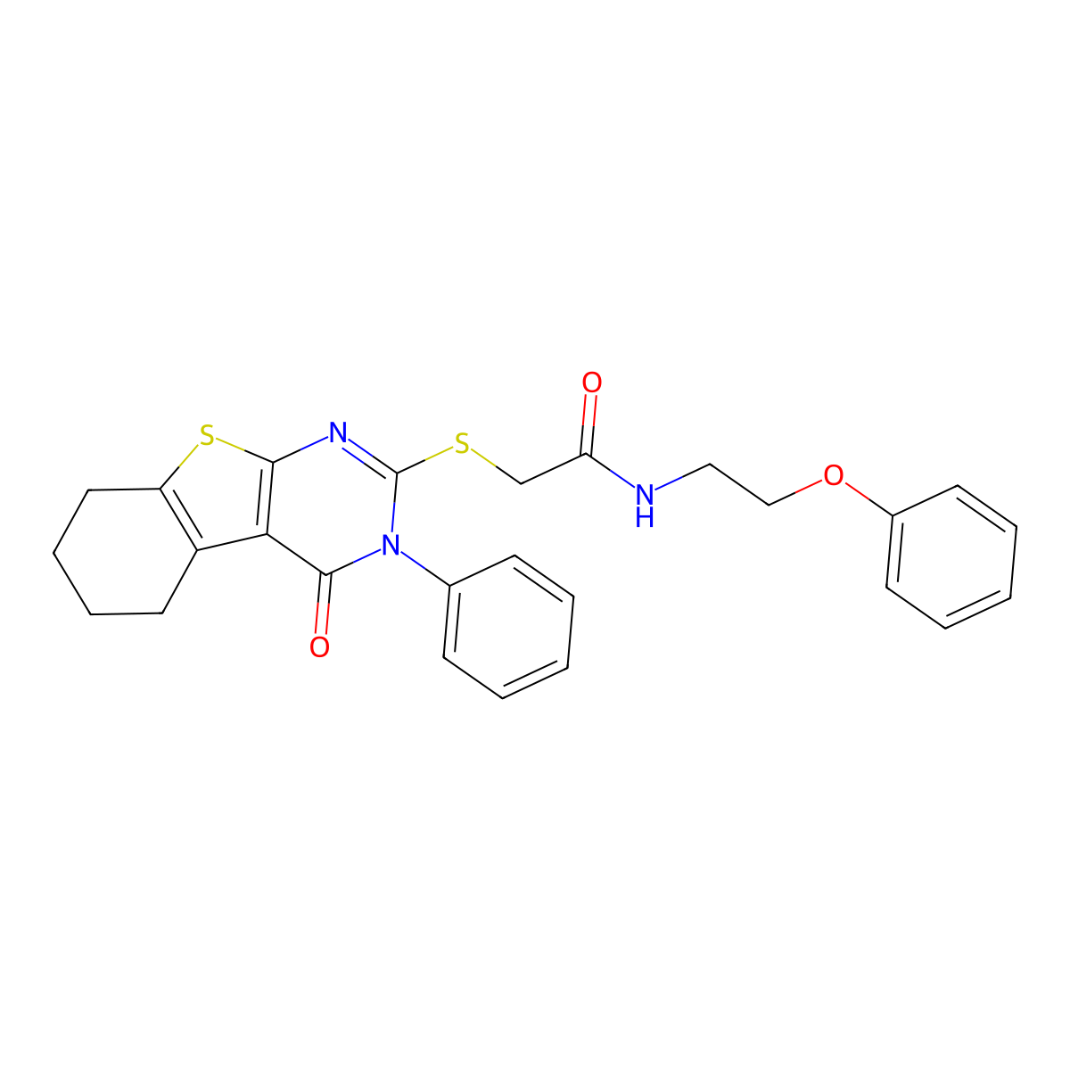 2-[(4-oxo-3-phenyl-3,4,5,6,7,8-hexahydro[1]benzothieno[2,3-d]pyrimidin-2-yl)sulfanyl]-N-(2-phenoxyethyl)acetamide molecular structure, CAS 329922-29-4