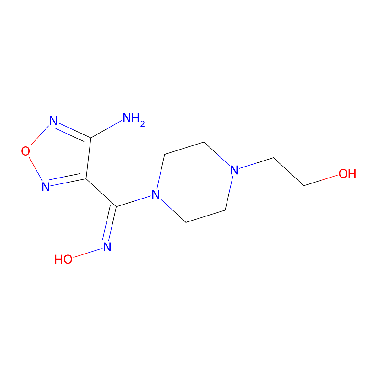 (4-Amino-1,2,5-oxadiazol-3-yl)[4-(2-hydroxyethyl)-1-piperazinyl]methanone oxime molecular structure, CAS 329922-45-4