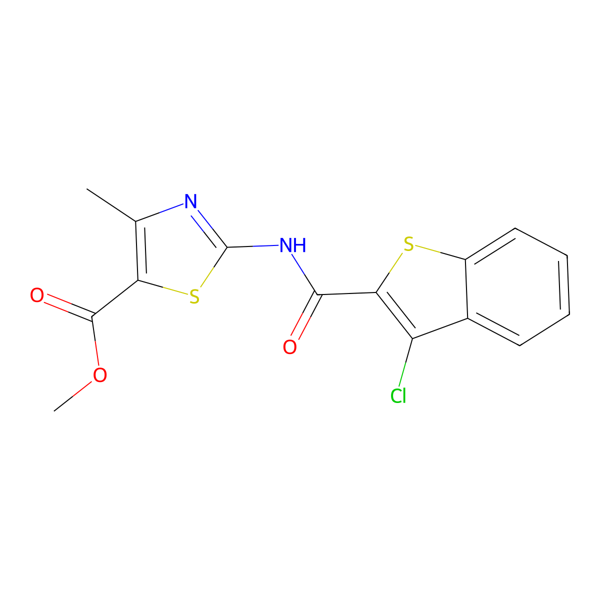 Methyl 2-{[(3-chloro-1-benzothiophen-2-yl)carbonyl]amino}-4-methyl-1,3-thiazole-5-carboxylate molecular structure, CAS 329923-56-0