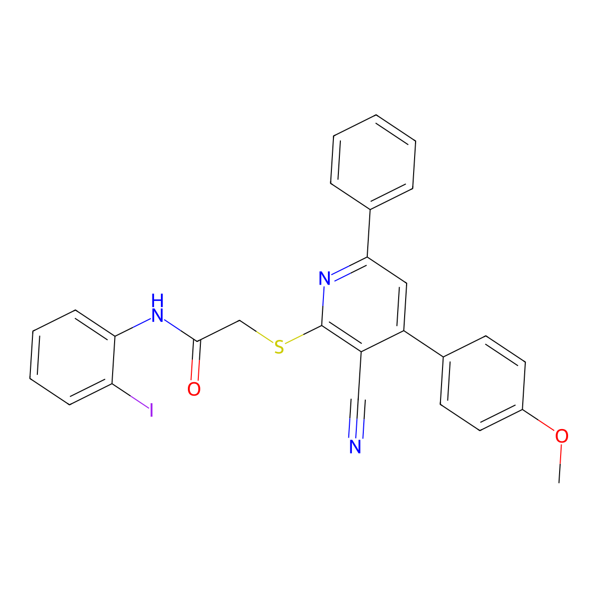 2-{[3-cyano-4-(4-methoxyphenyl)-6-phenylpyridin-2-yl]sulfanyl}-N-(2-iodophenyl)acetamide molecular structure, CAS 329924-76-7