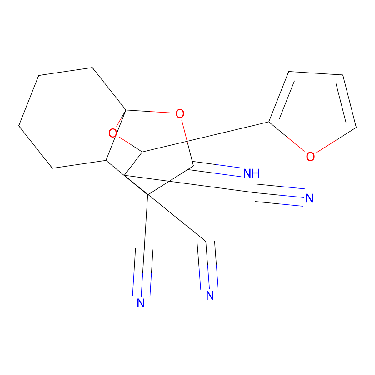 2-(furan-2-yl)-10-iminohexahydro-8a,4-(epoxymethano)chromene-3,3,4(2H)-tricarbonitrile molecular structure, CAS 329928-30-5