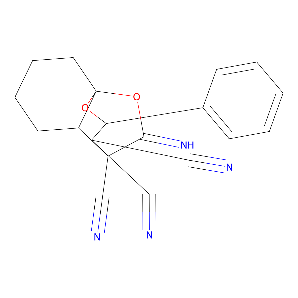 10-imino-2-phenylhexahydro-8a,4-(epoxymethano)chromene-3,3,4(2H)-tricarbonitrile molecular structure, CAS 329928-42-9
