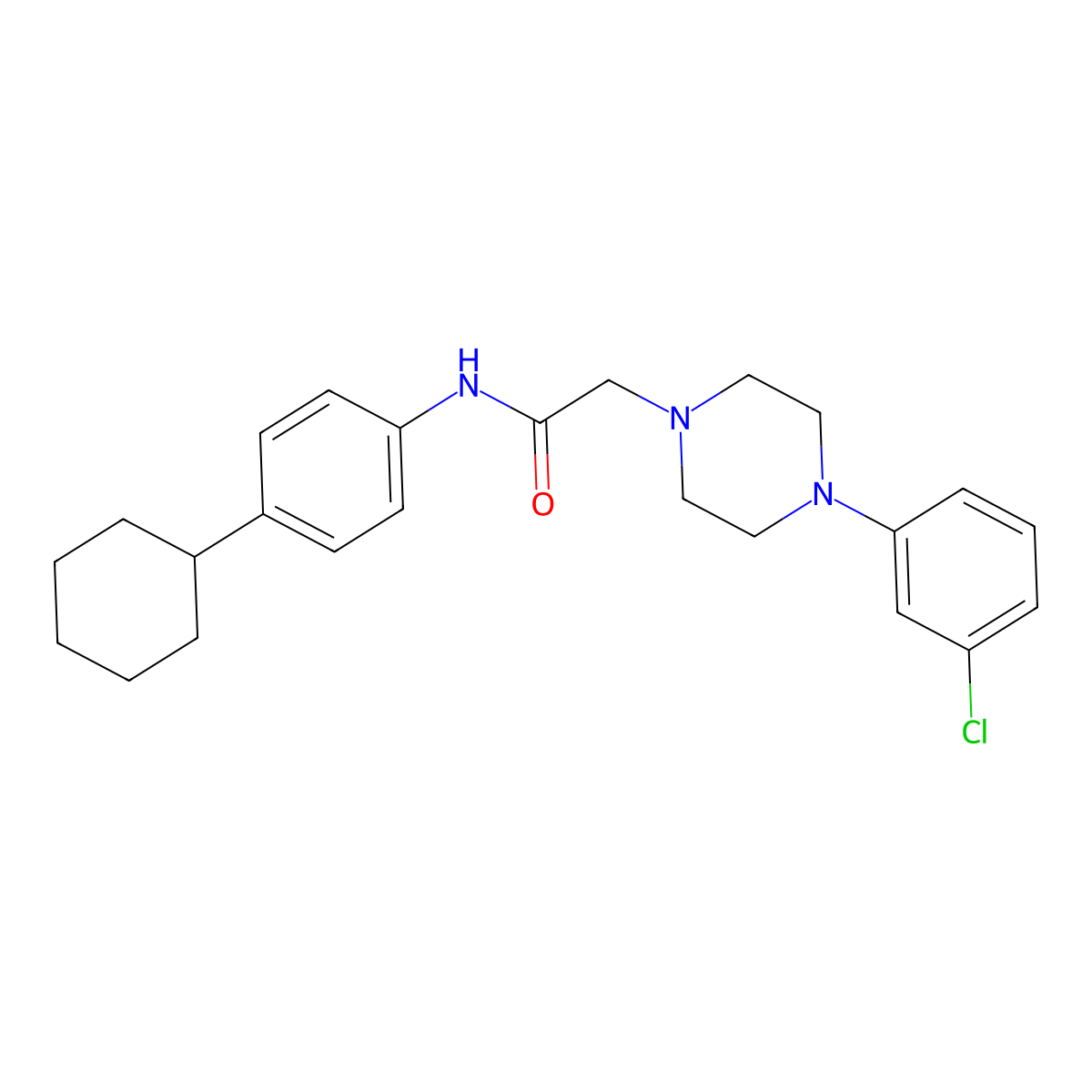 2-[4-(3-chlorophenyl)piperazin-1-yl]-N-(4-cyclohexylphenyl)acetamide molecular structure, CAS 329929-20-6