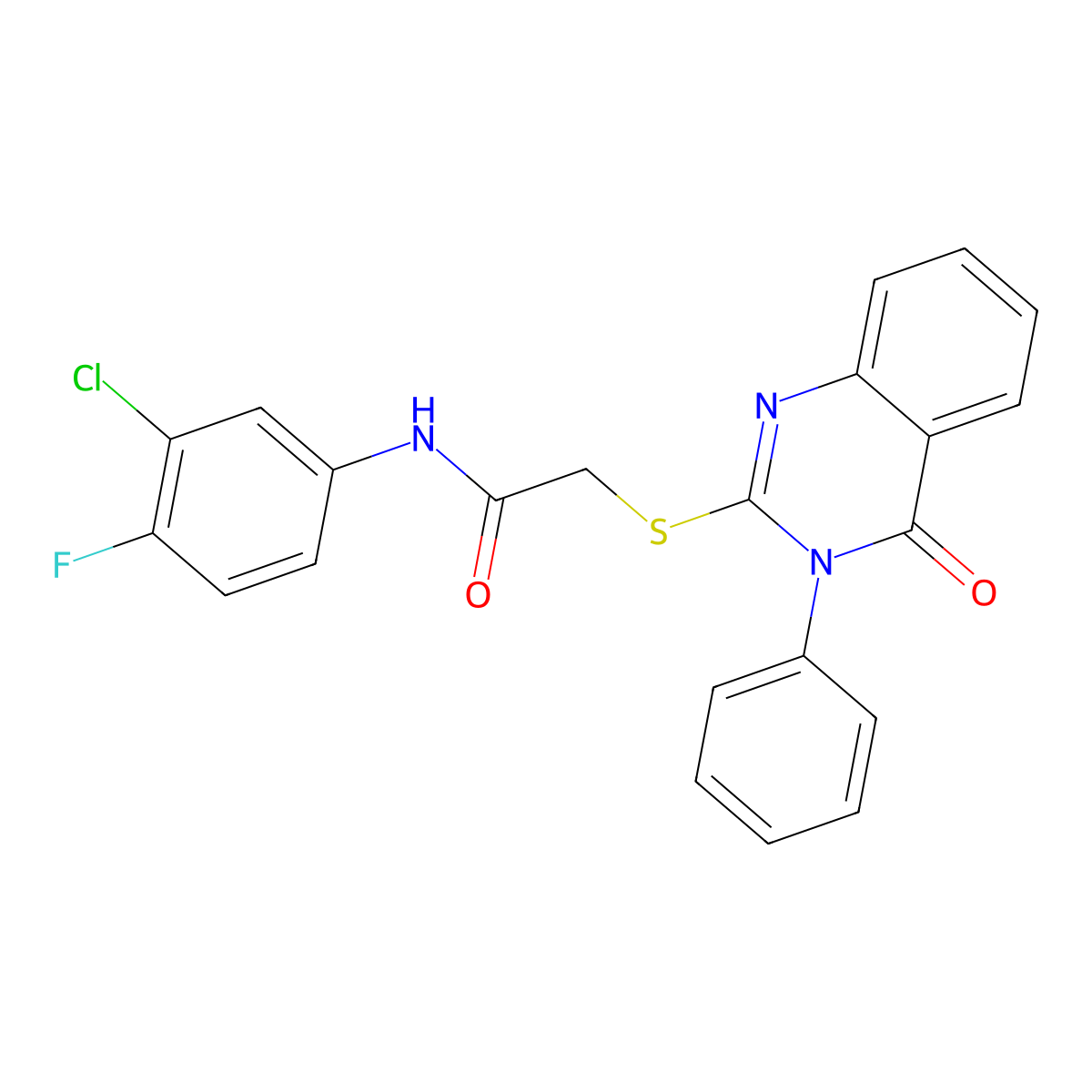 N-(3-chloro-4-fluorophenyl)-2-[(4-oxo-3-phenyl-3,4-dihydroquinazolin-2-yl)sulfanyl]acetamide molecular structure, CAS 329929-27-3