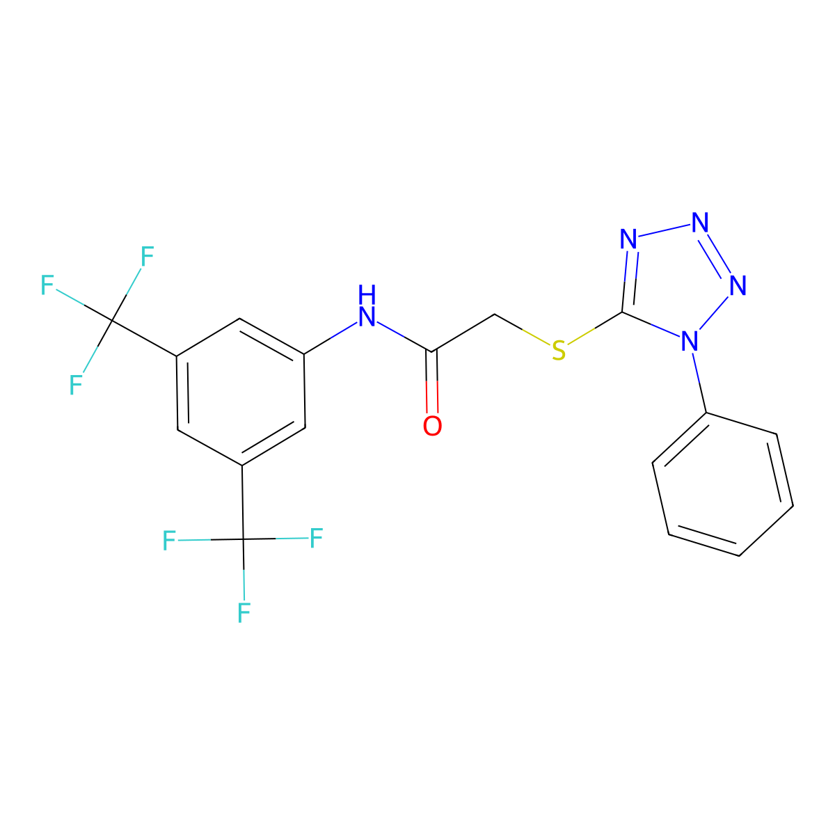N-[3,5-bis(trifluoromethyl)phenyl]-2-[(1-phenyl-1H-1,2,3,4-tetraazol-5-yl)sulfanyl]acetamide molecular structure, CAS 329929-31-9