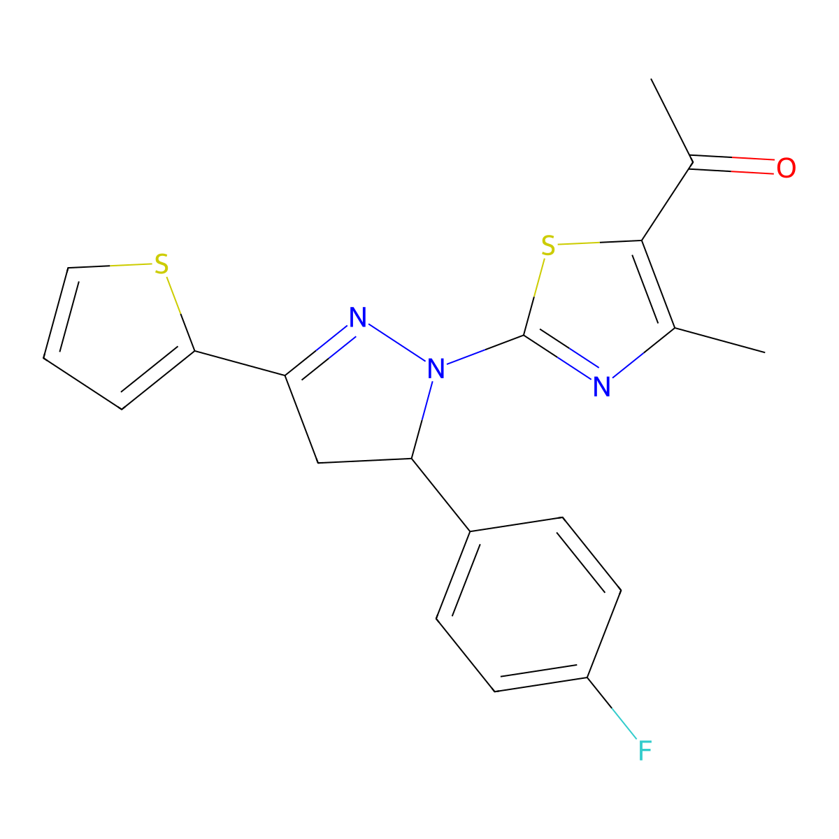 1-[2-[3-(4-Fluorophenyl)-5-thiophen-2-yl-3,4-dihydropyrazol-2-yl]-4-methyl-1,3-thiazol-5-yl]ethanone molecular structure, CAS 329929-53-5