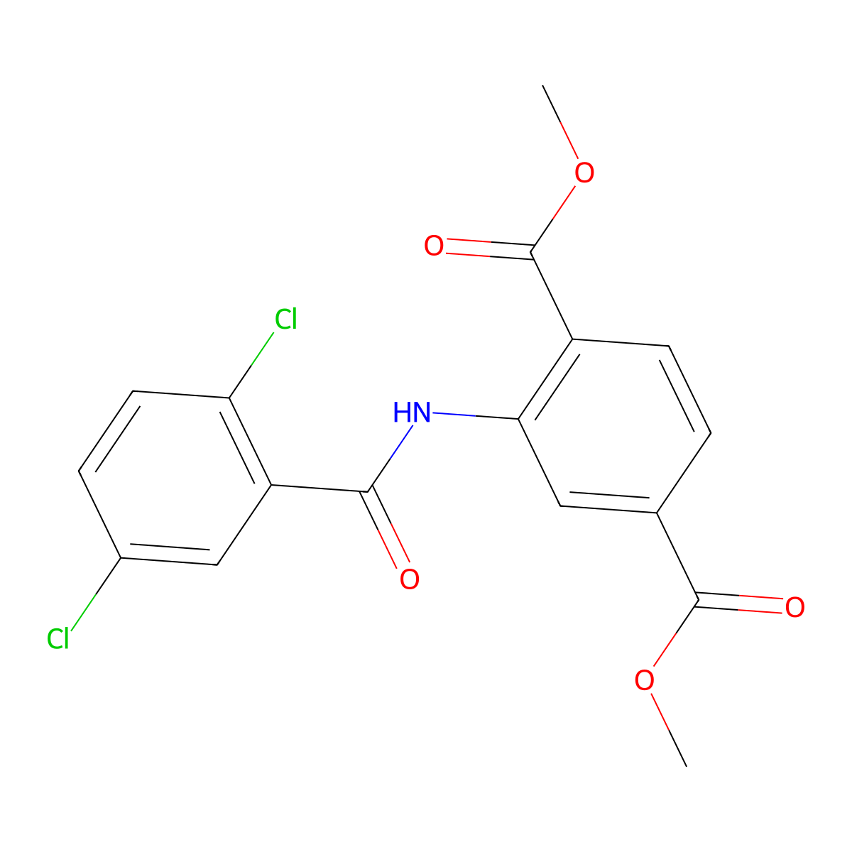 Methyl 3-[(2,5-dichlorophenyl)carbonylamino]-4-(methoxycarbonyl)benzoate molecular structure, CAS 329930-84-9