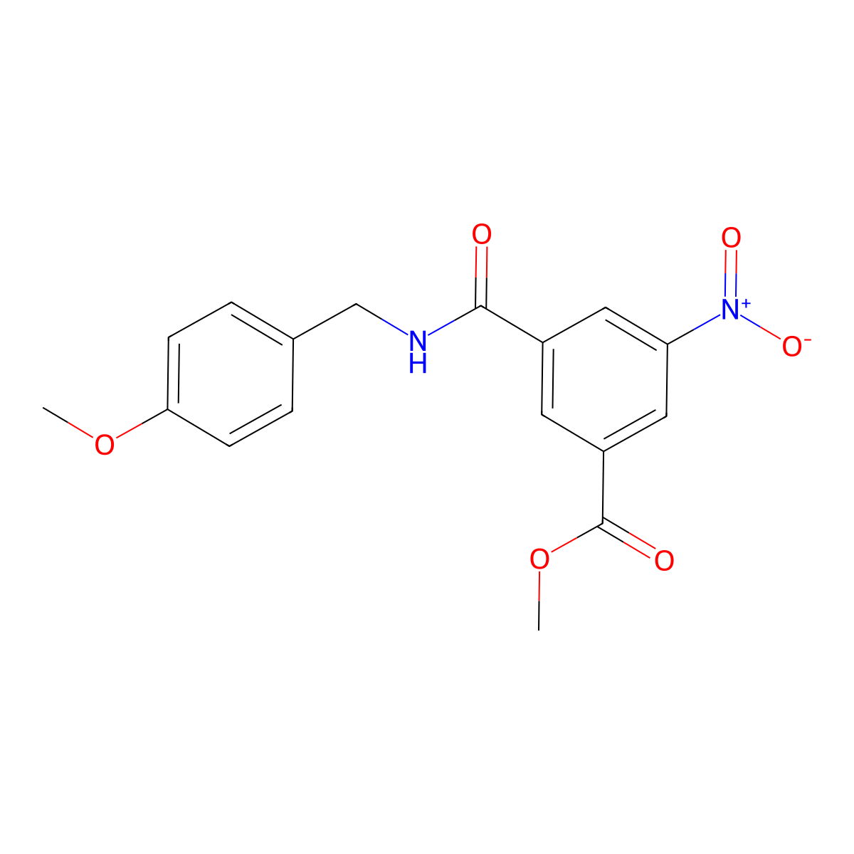 Methyl 3-((4-methoxybenzyl)carbamoyl)-5-nitrobenzoate molecular structure, CAS 329931-85-3