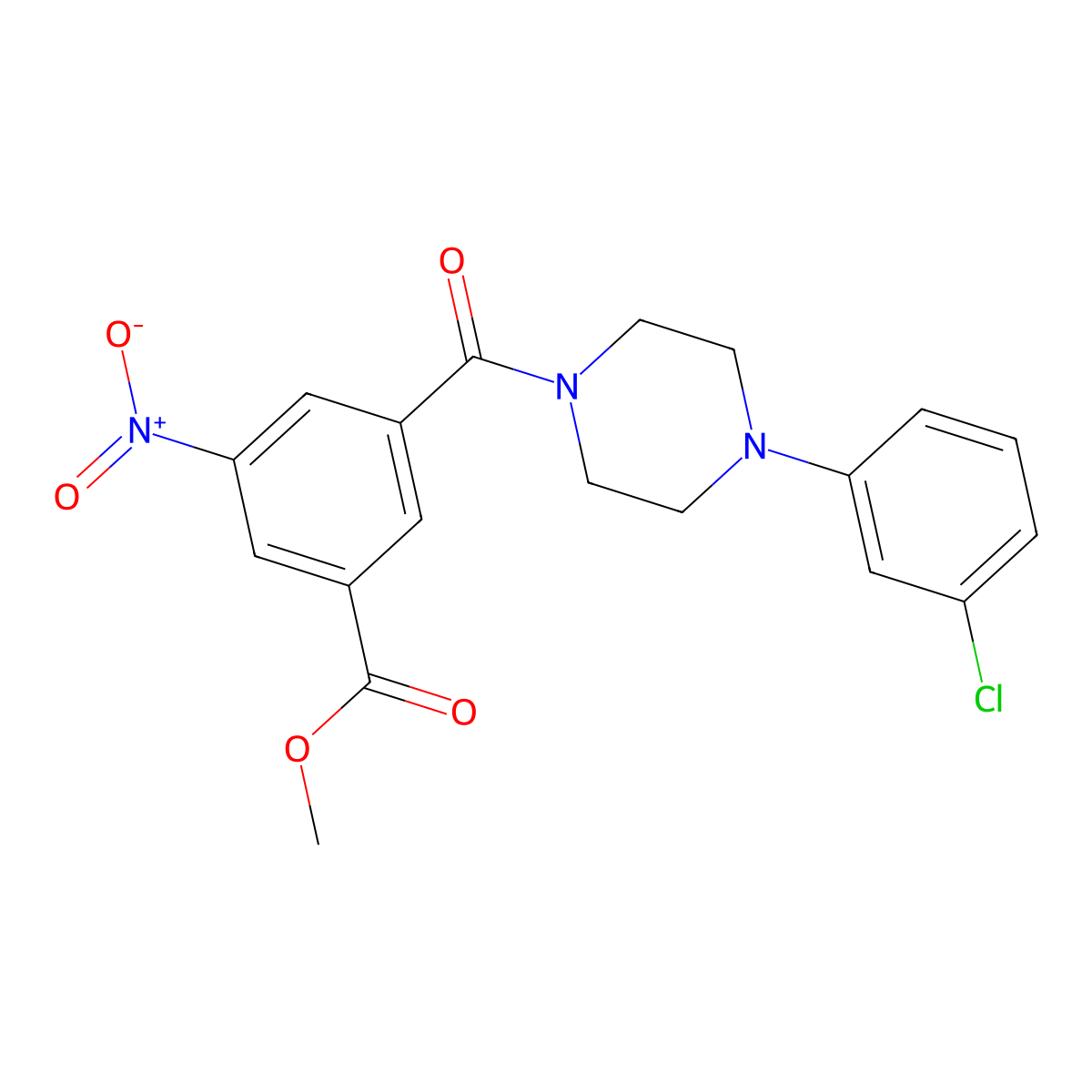 Methyl 3-[4-(3-chlorophenyl)piperazine-1-carbonyl]-5-nitrobenzoate molecular structure, CAS 329931-88-6
