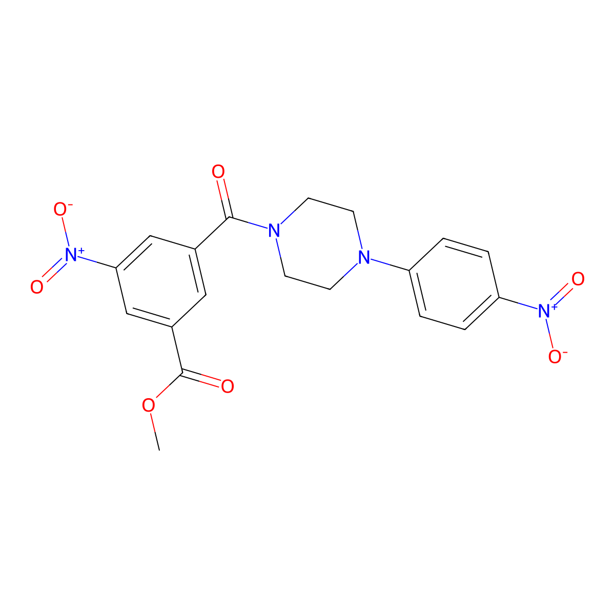 Methyl 3-nitro-5-[4-(4-nitrophenyl)piperazine-1-carbonyl]benzoate molecular structure, CAS 329932-40-3