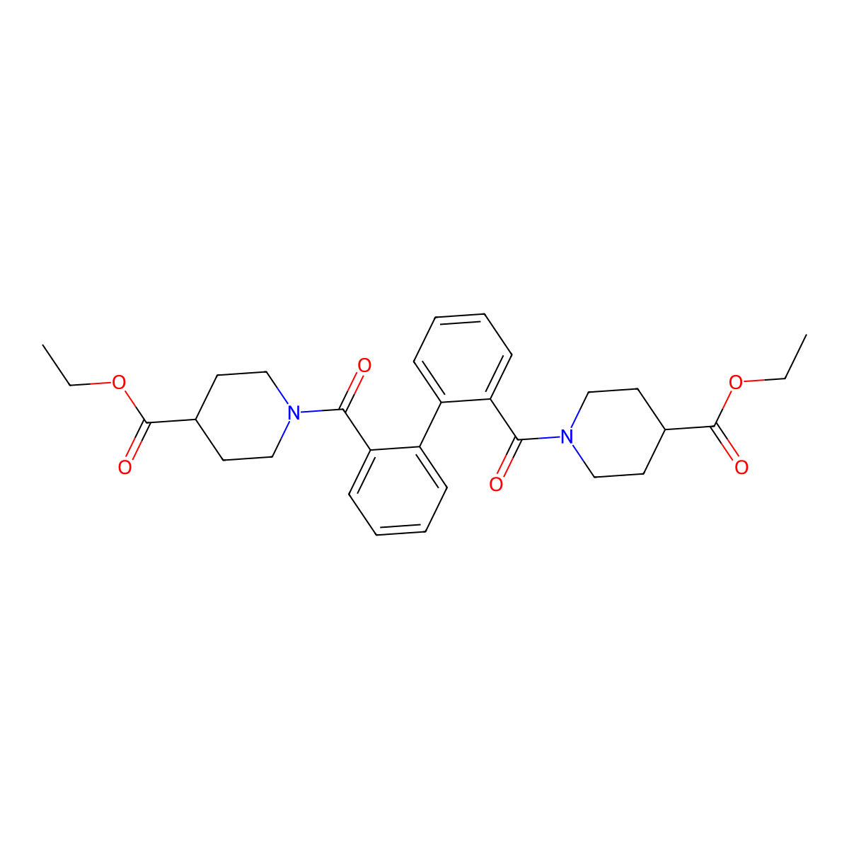 Diethyl 1,1-(biphenyl-2,2-diyldicarbonyl)dipiperidine-4-carboxylate molecular structure, CAS 329932-43-6