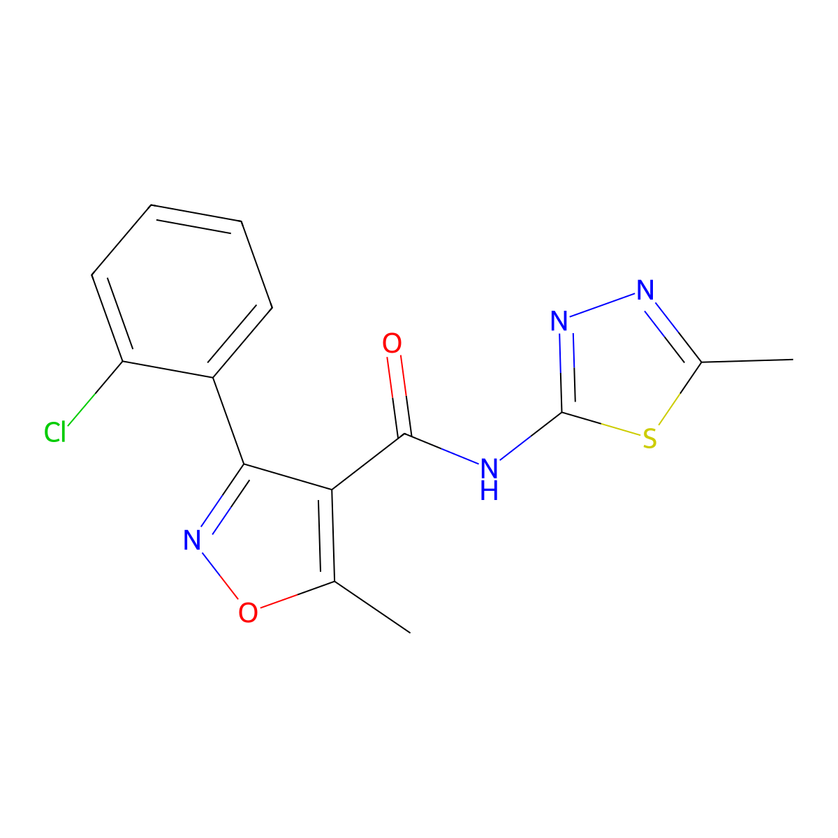3-(2-chlorophenyl)-5-methyl-N-(5-methyl-1,3,4-thiadiazol-2-yl)-4-isoxazolecarboxamide molecular structure, CAS 329932-82-3