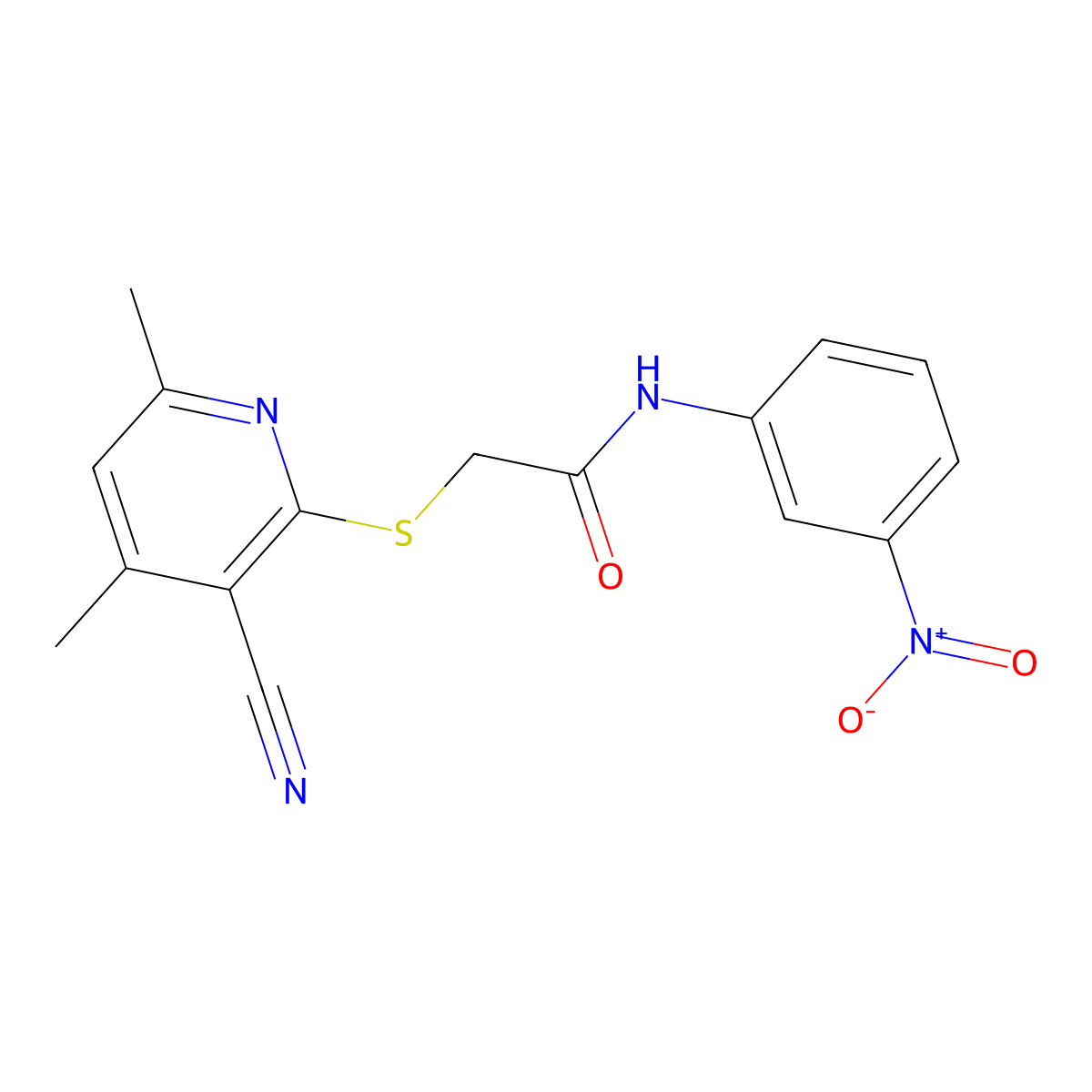 2-((3-Cyano-4,6-dimethylpyridin-2-yl)thio)-N-(3-nitrophenyl)acetamide molecular structure, CAS 329934-67-0