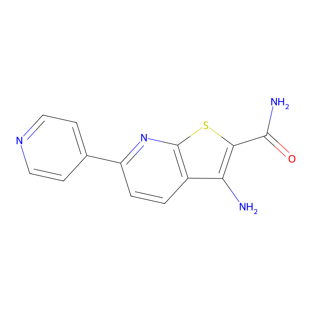 3-Amino-6-pyridin-4-ylthieno[2,3-b]pyridine-2-carboxamide molecular structure, CAS 329934-85-2