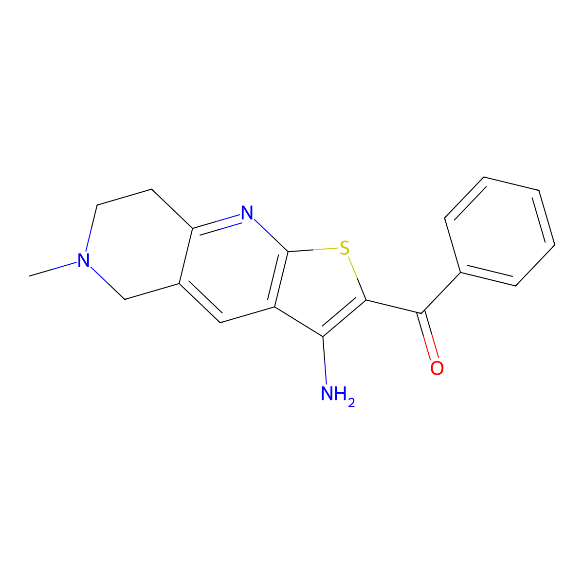 (3-Amino-6-methyl-5,6,7,8-tetrahydrothieno[2,3-b][1,6]naphthyridin-2-yl)(phenyl)methanone molecular structure, CAS 329934-88-5