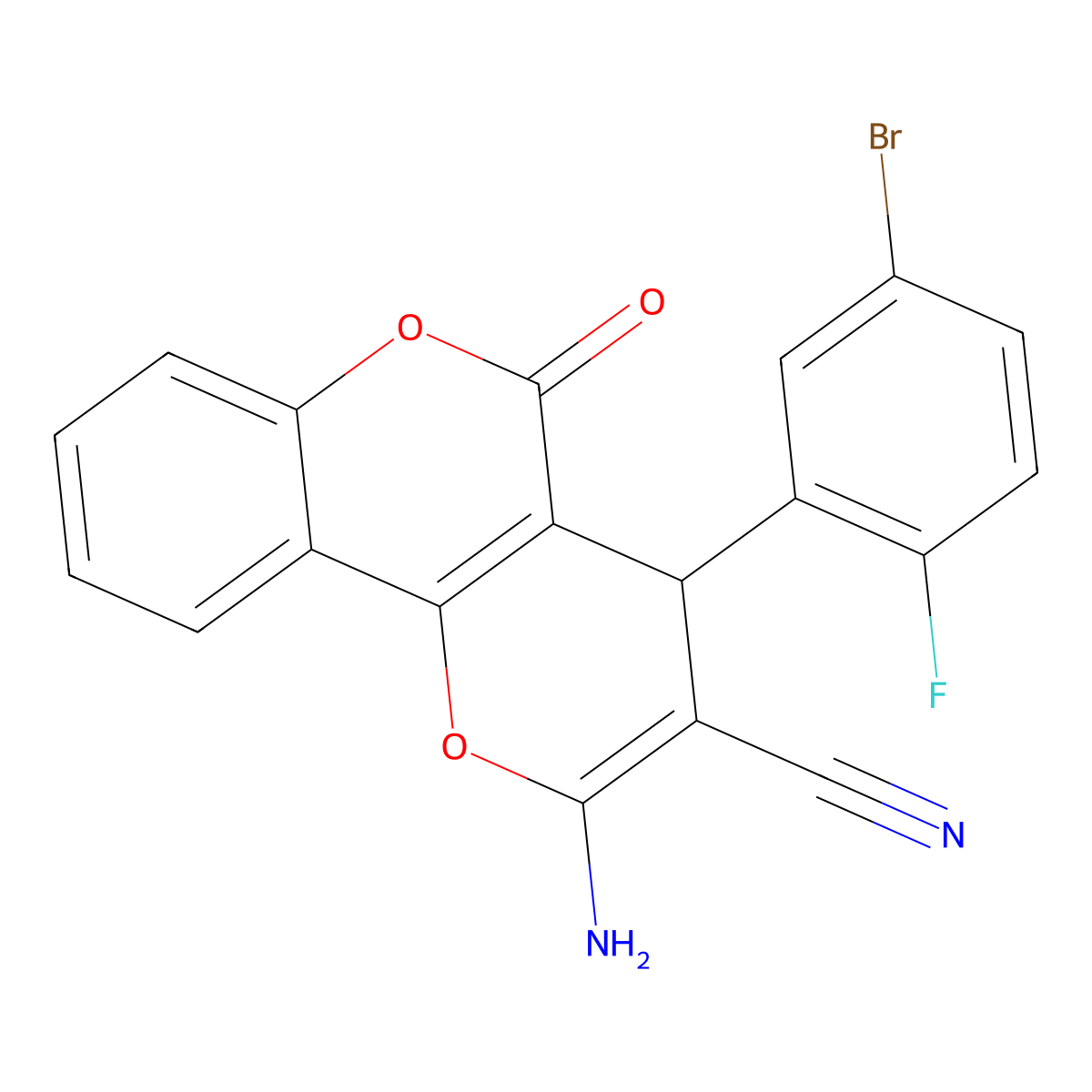 2-amino-4-(5-bromo-2-fluorophenyl)-5-oxo-4H,5H-pyrano[3,2-c]chromene-3-carbonitrile molecular structure, CAS 329935-02-6