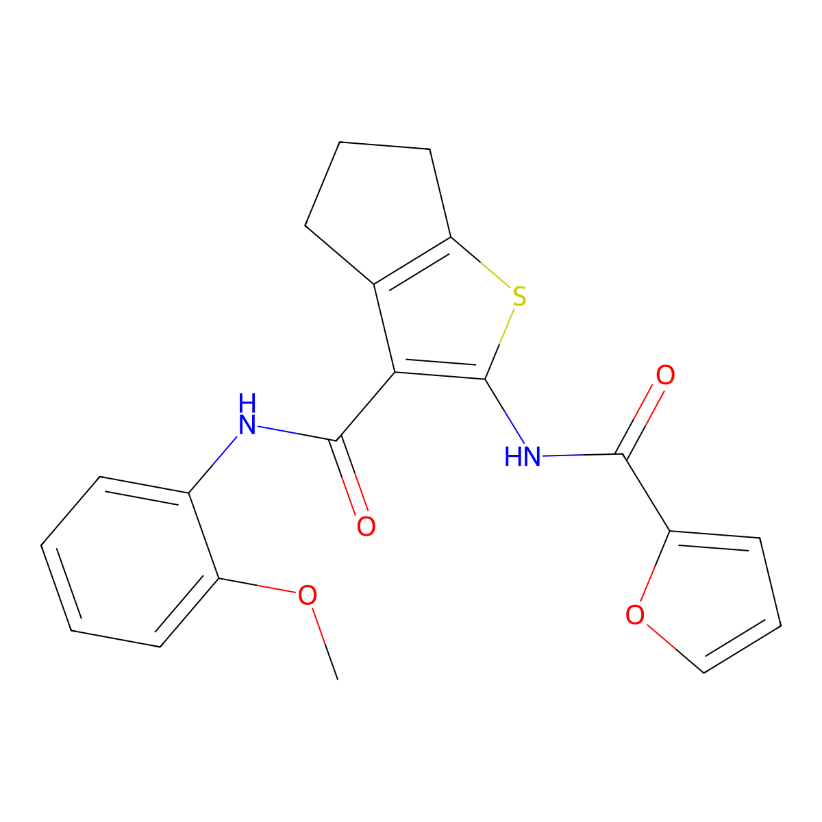 N-[3-[(2-methoxyphenyl)carbamoyl]-5,6-dihydro-4H-cyclopenta[b]thiophen-2-yl]furan-2-carboxamide molecular structure, CAS 329935-27-5