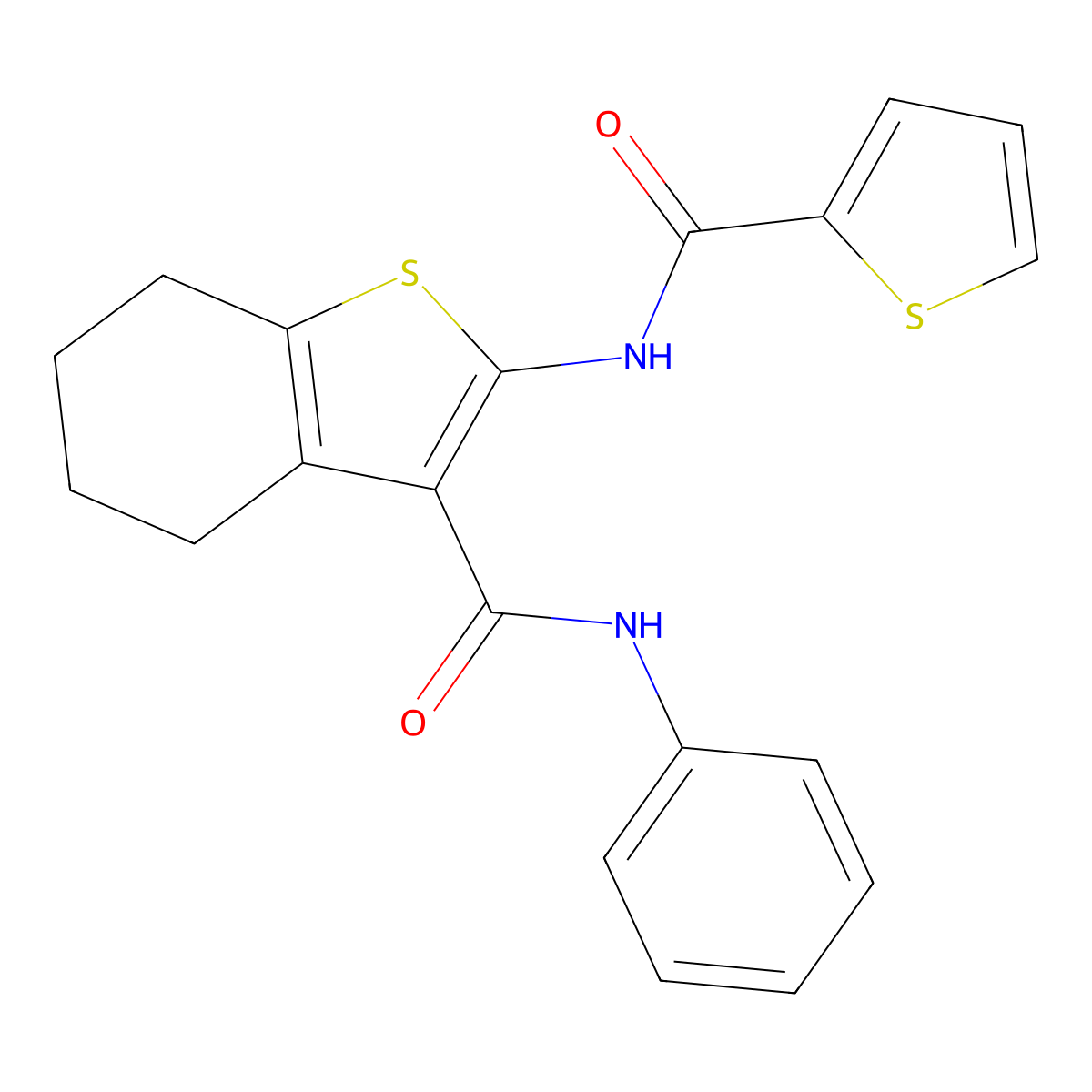 N-phenyl-2-(thiophene-2-carbonylamino)-4,5,6,7-tetrahydro-1-benzothiophene-3-carboxamide molecular structure, CAS 329935-30-0