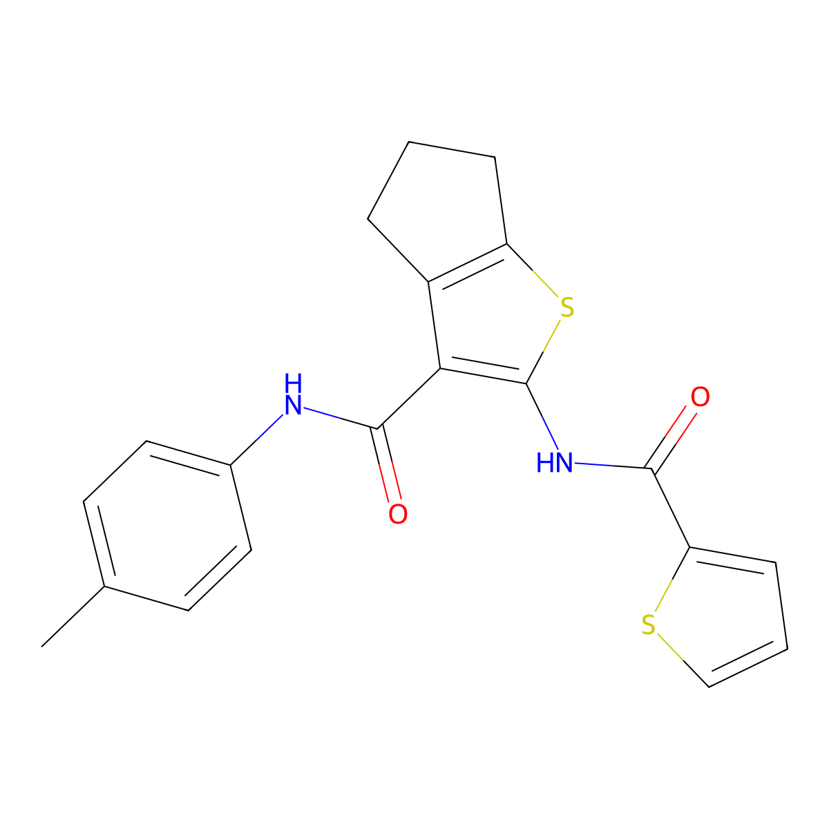 N-(4-methylphenyl)-2-(thiophene-2-carbonylamino)-5,6-dihydro-4H-cyclopenta[b]thiophene-3-carboxamide molecular structure, CAS 329935-41-3