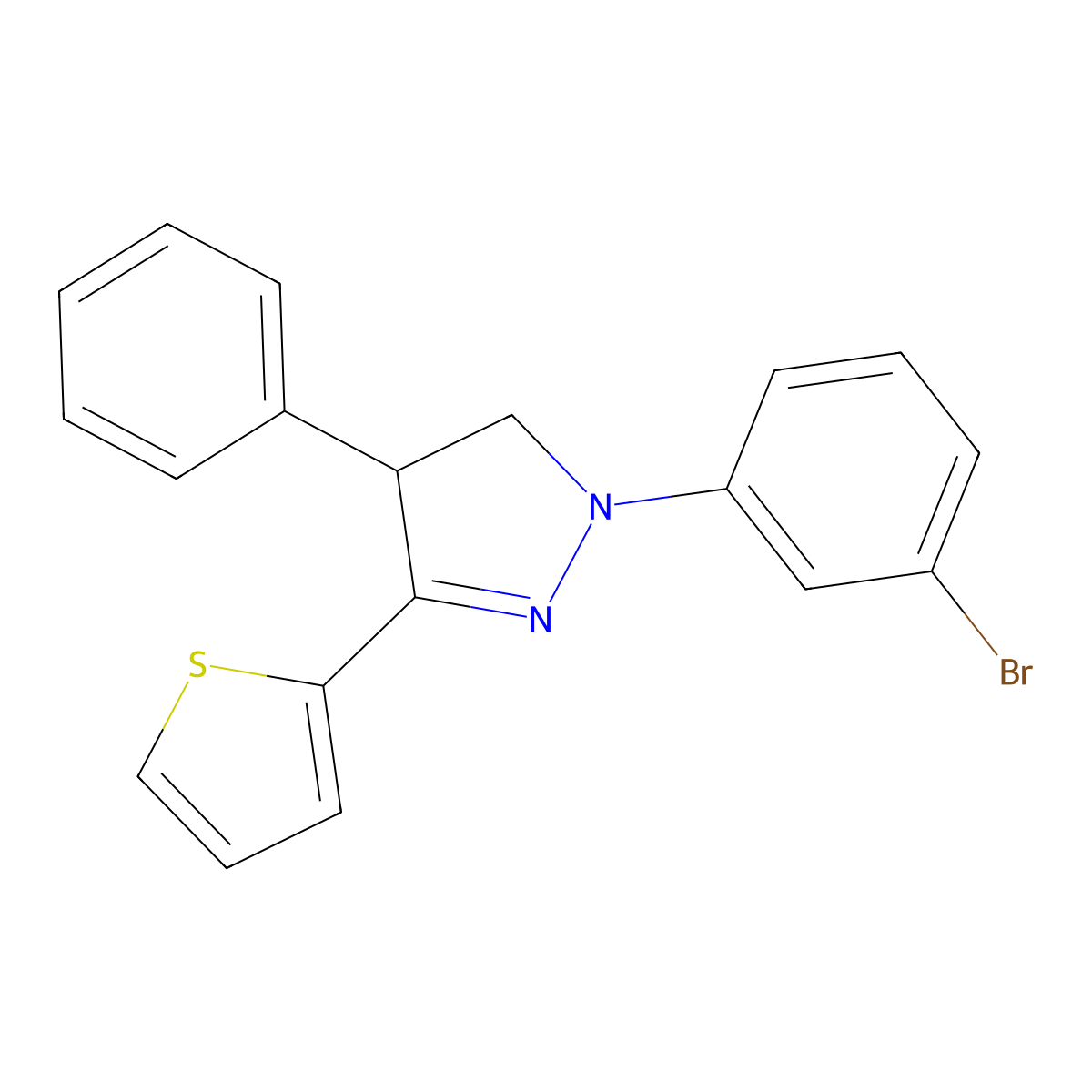 1-(3-bromophenyl)-4-phenyl-3-(2-thienyl)-4,5-dihydro-1H-pyrazole molecular structure, CAS 329935-46-8