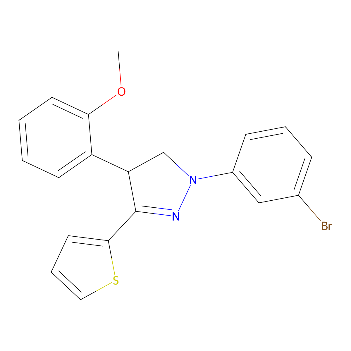 2-(3-Bromophenyl)-4-(2-methoxyphenyl)-5-thiophen-2-yl-3,4-dihydropyrazole molecular structure, CAS 329935-47-9