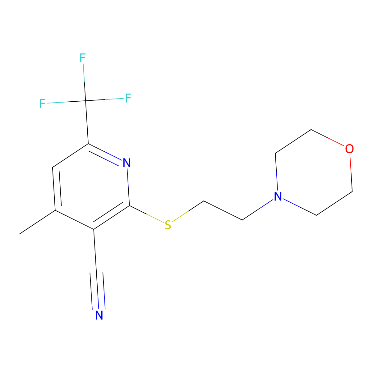 4-Methyl-2-(2-morpholin-4-ylethylsulfanyl)-6-(trifluoromethyl)pyridine-3-carbonitrile molecular structure, CAS 329935-51-5