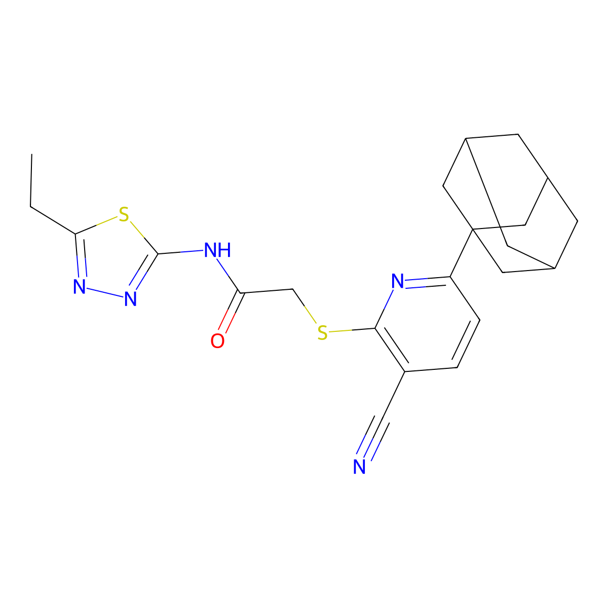 2-{[6-(1-adamantyl)-3-cyanopyridin-2-yl]sulfanyl}-N-(5-ethyl-1,3,4-thiadiazol-2-yl)acetamide molecular structure, CAS 329935-52-6