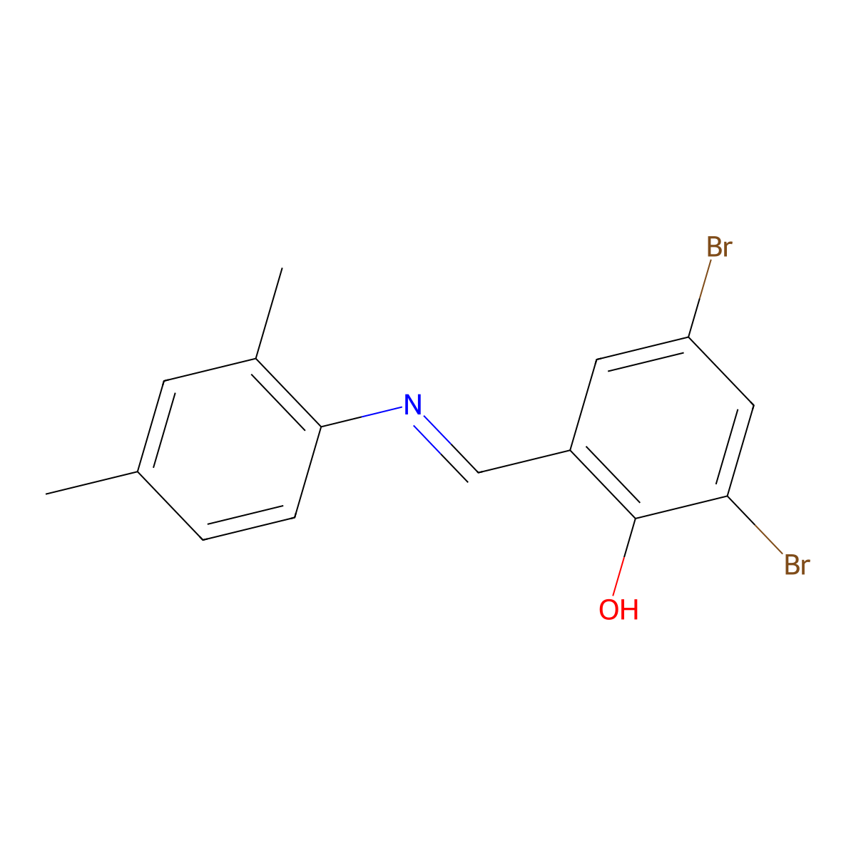 Phenol, 2,4-dibromo-6-[[(2,4-dimethylphenyl)imino]methyl]- molecular structure, CAS 329936-50-7