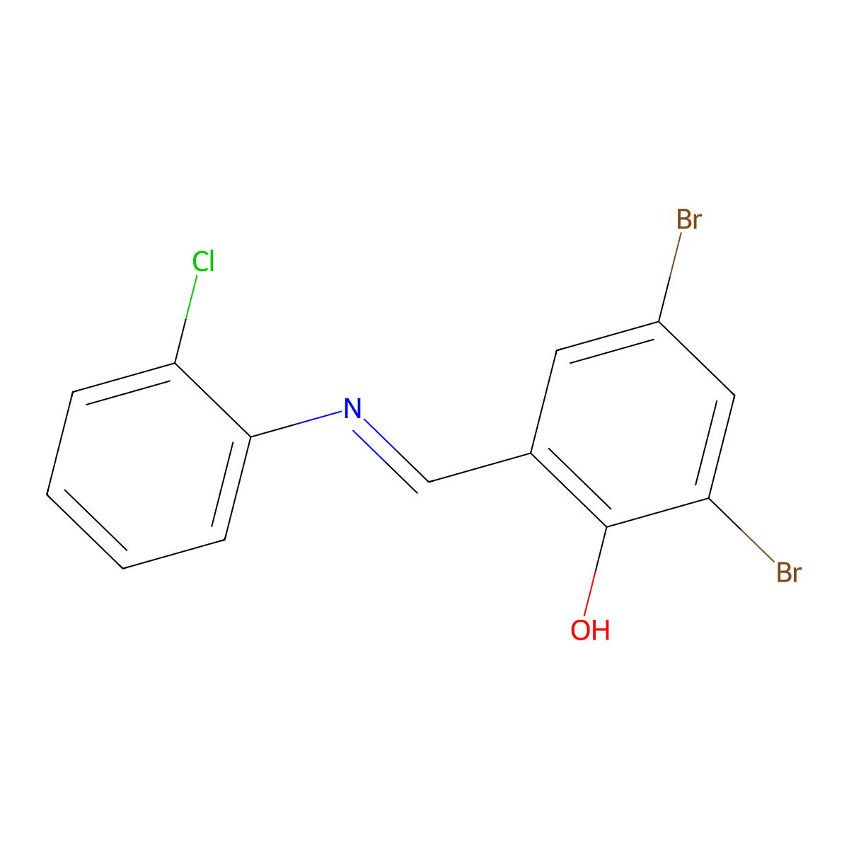 2,4-Dibromo-6-{[(2-chlorophenyl)imino]methyl}benzenol molecular structure, CAS 329936-58-5