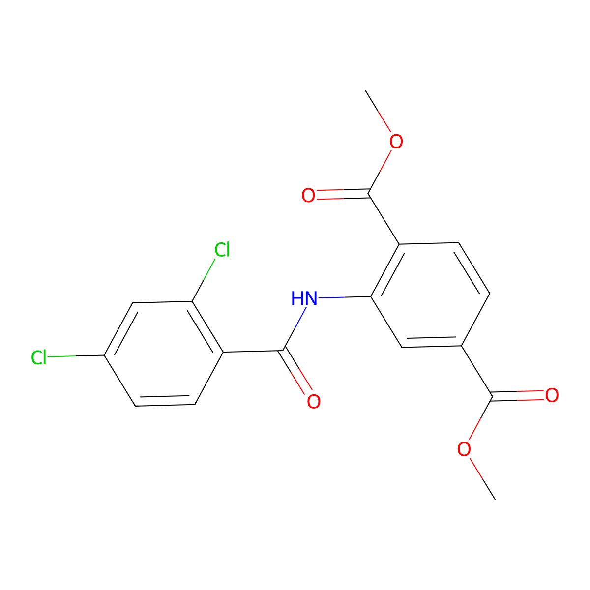 Dimethyl 2-{[(2,4-dichlorophenyl)carbonyl]amino}benzene-1,4-dicarboxylate molecular structure, CAS 329938-73-0