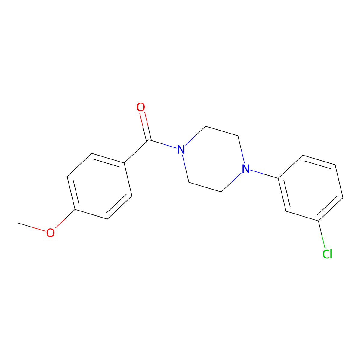 Methanone, (4-(3-chlorophenyl)-1-piperazinyl)(4-methoxyphenyl)- molecular structure, CAS 329939-03-9