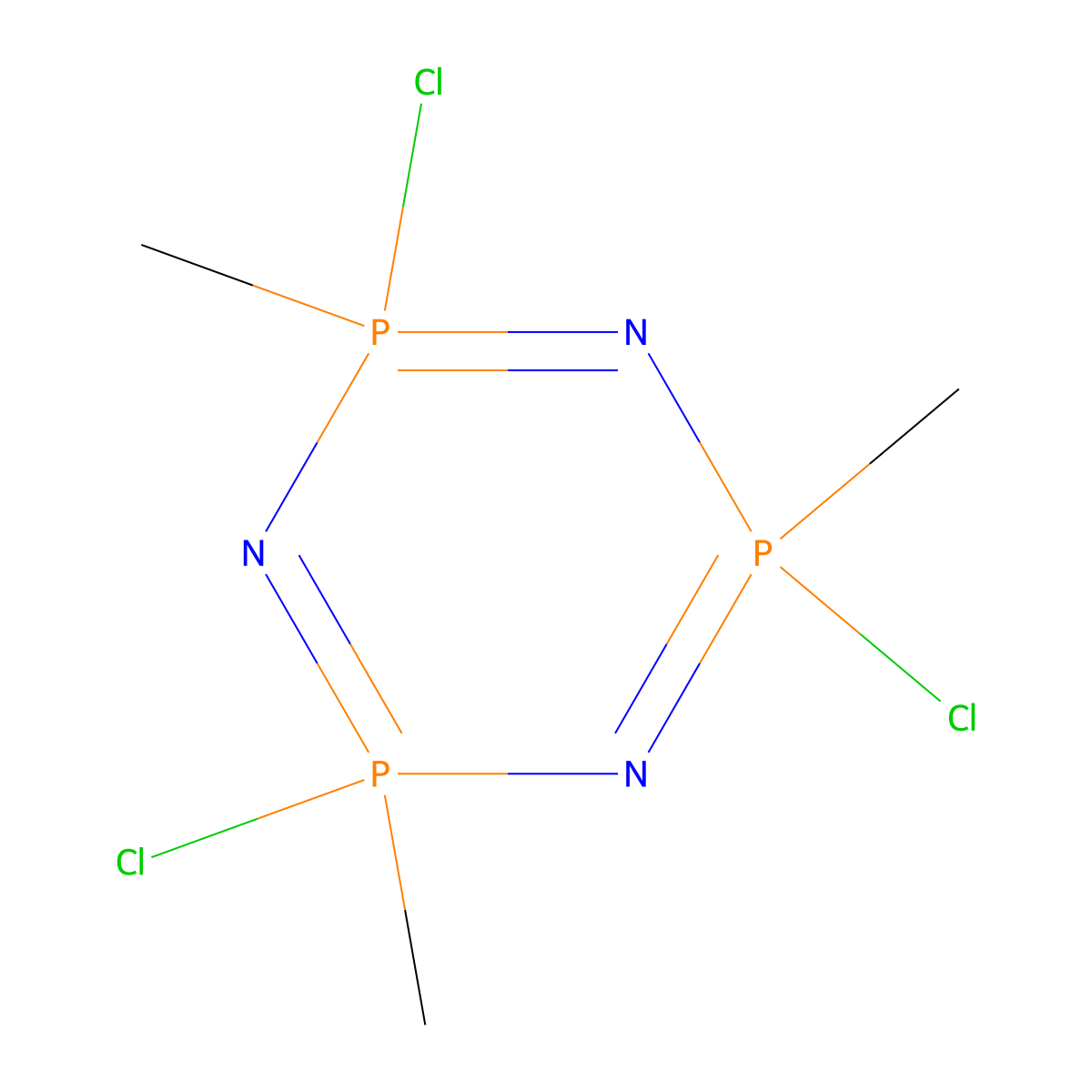 2,4,6-Trichloro-2,2,4,4,6,6-hexahydro-2,4,6-trimethyl-1,2,3,4,5,6-triazatriphosphorine molecular structure, CAS 32997-23-2