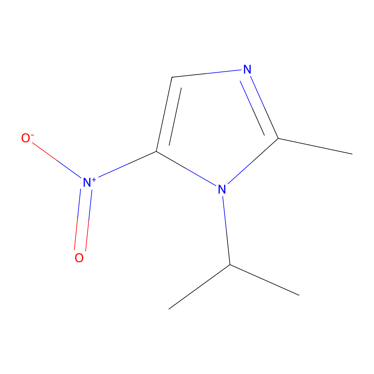 1-isopropyl-2-methyl-5-nitro-1H-imidazole molecular structure, CAS 33003-18-8