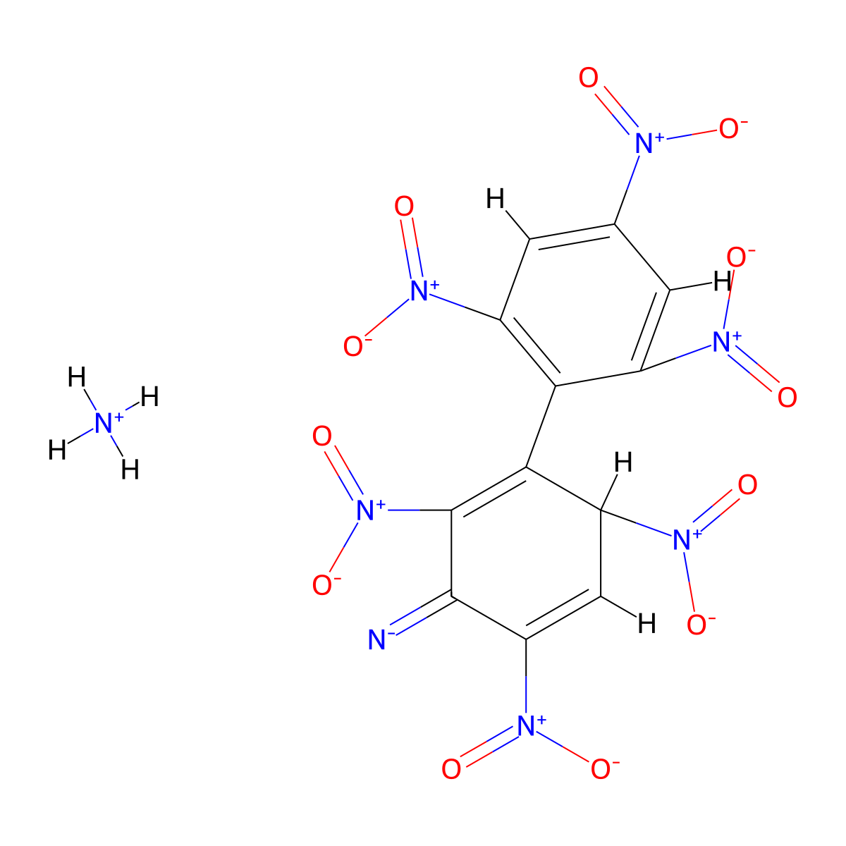 Ammonium 2,4,6-trinitrophenyl-N-(2,4,6-trinitrocyclohexa-2,5-dien-1-ylidene)amide molecular structure, CAS 33012-29-2