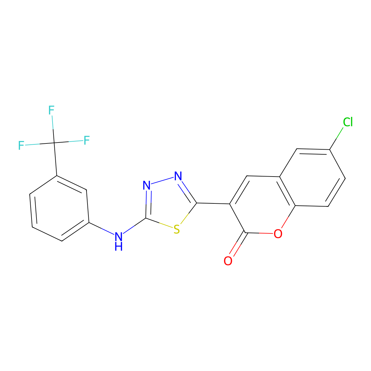 6-chloro-3-(5-{[3-(trifluoromethyl)phenyl]amino}-1,3,4-thiadiazol-2-yl)-2H-chromen-2-one molecular structure, CAS 330157-40-9