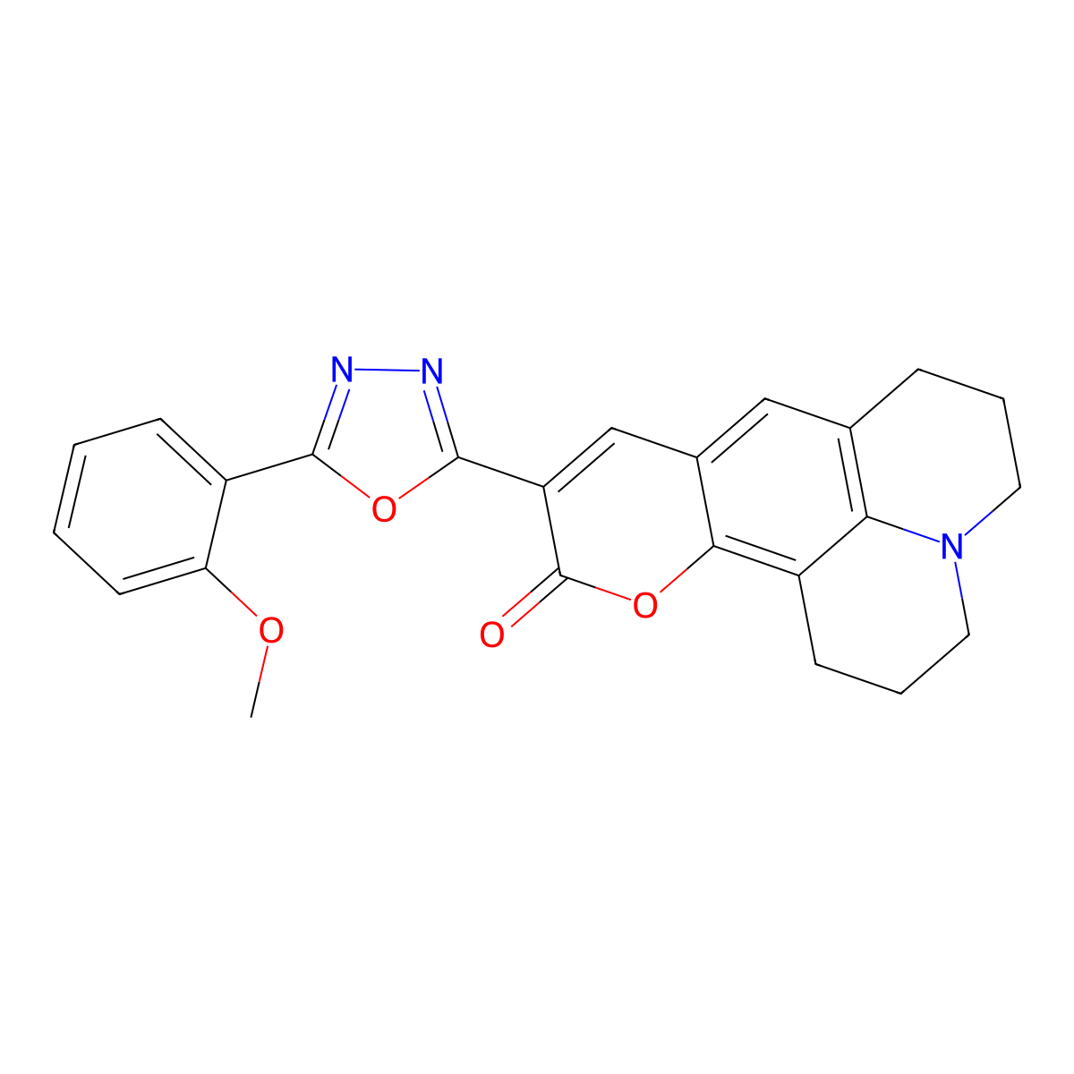 10-[5-(2-methoxyphenyl)-1,3,4-oxadiazol-2-yl]-2,3,6,7-tetrahydro-1H,5H,11H-pyrano[2,3-f]pyrido[3,2,1-ij]quinolin-11-one molecular structure, CAS 330157-47-6