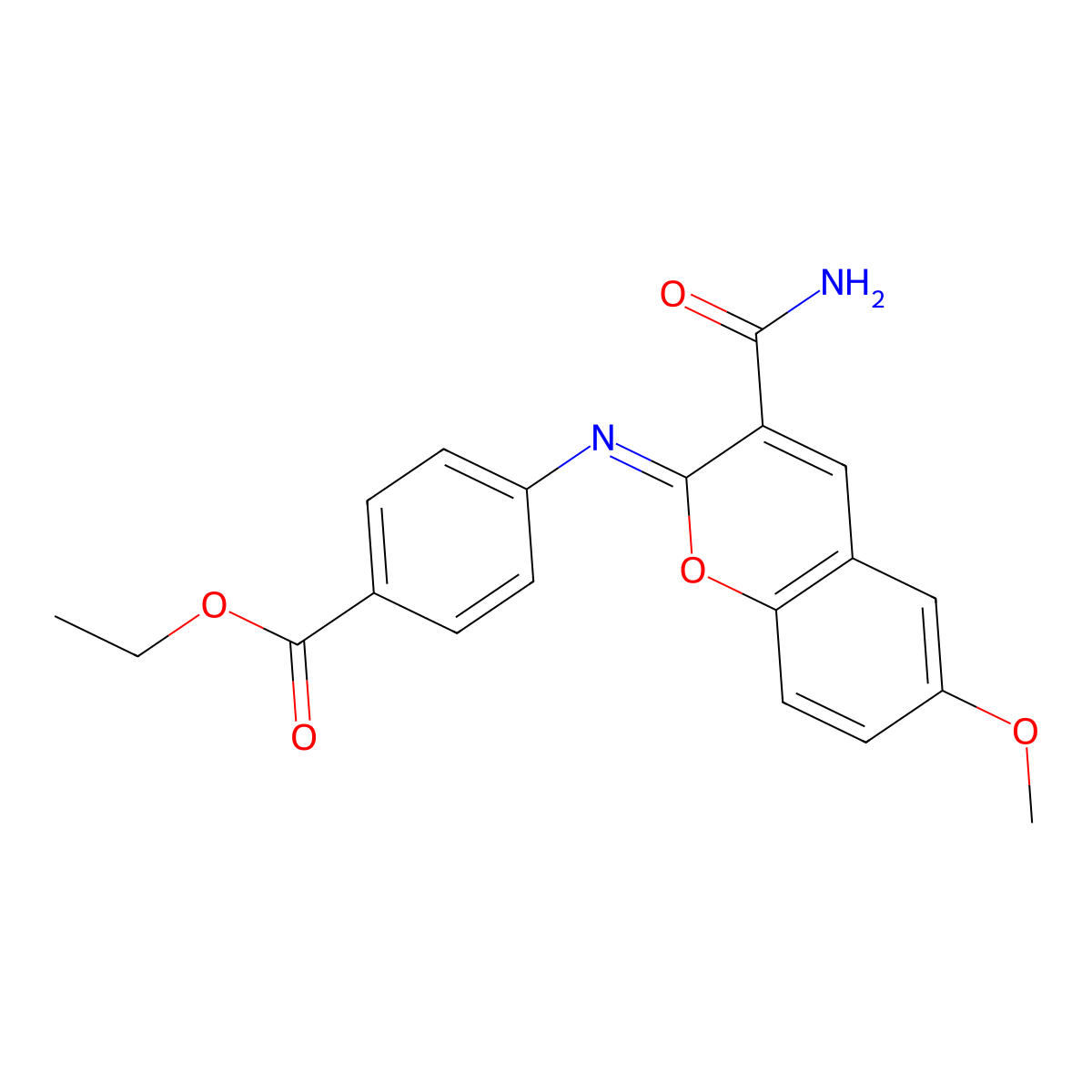 (Z)-ethyl 4-((3-carbamoyl-6-methoxy-2H-chromen-2-ylidene)amino)benzoate molecular structure, CAS 330157-58-9