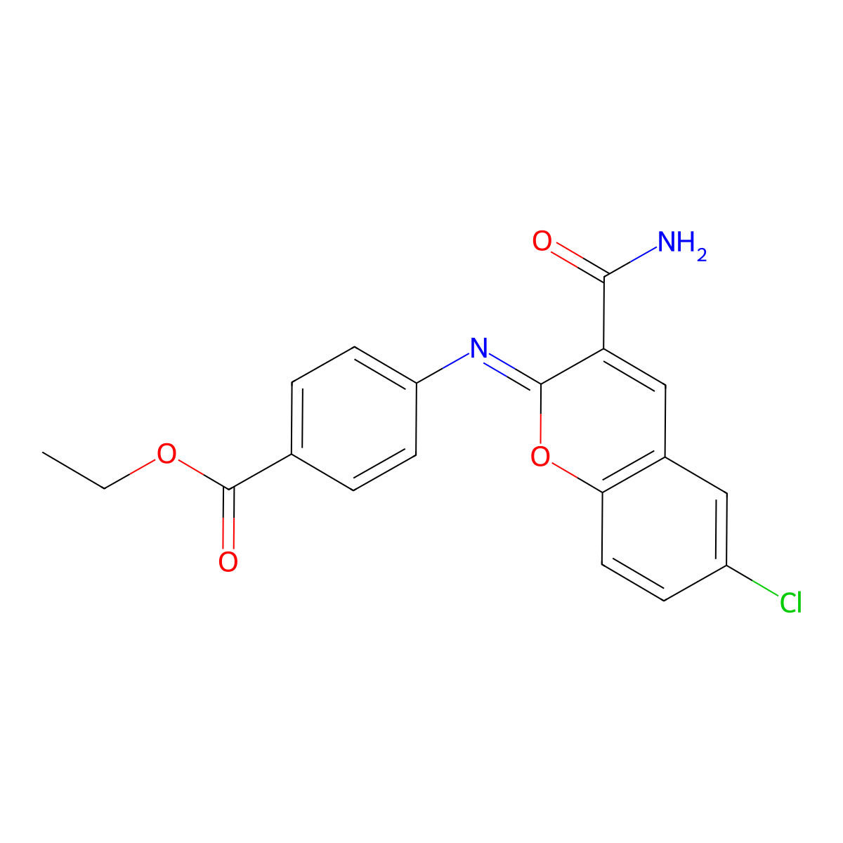 ethyl 4-{[(2Z)-3-carbamoyl-6-chloro-2H-chromen-2-ylidene]amino}benzoate molecular structure, CAS 330157-59-0