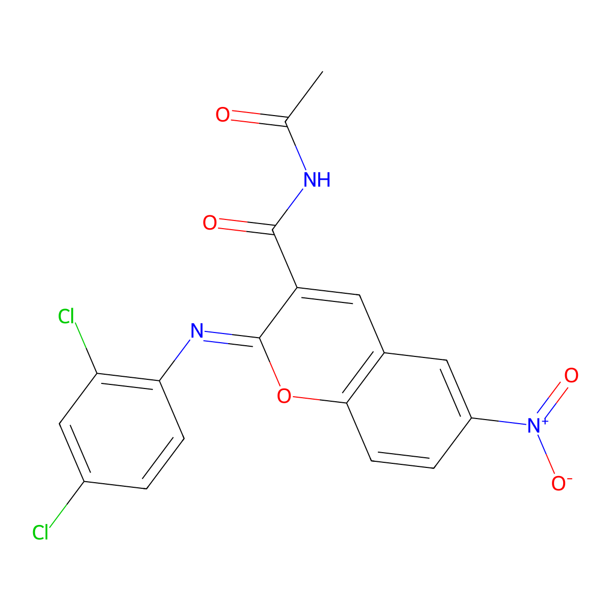 (2Z)-N-acetyl-2-[(2,4-dichlorophenyl)imino]-6-nitro-2H-chromene-3-carboxamide molecular structure, CAS 330158-17-3