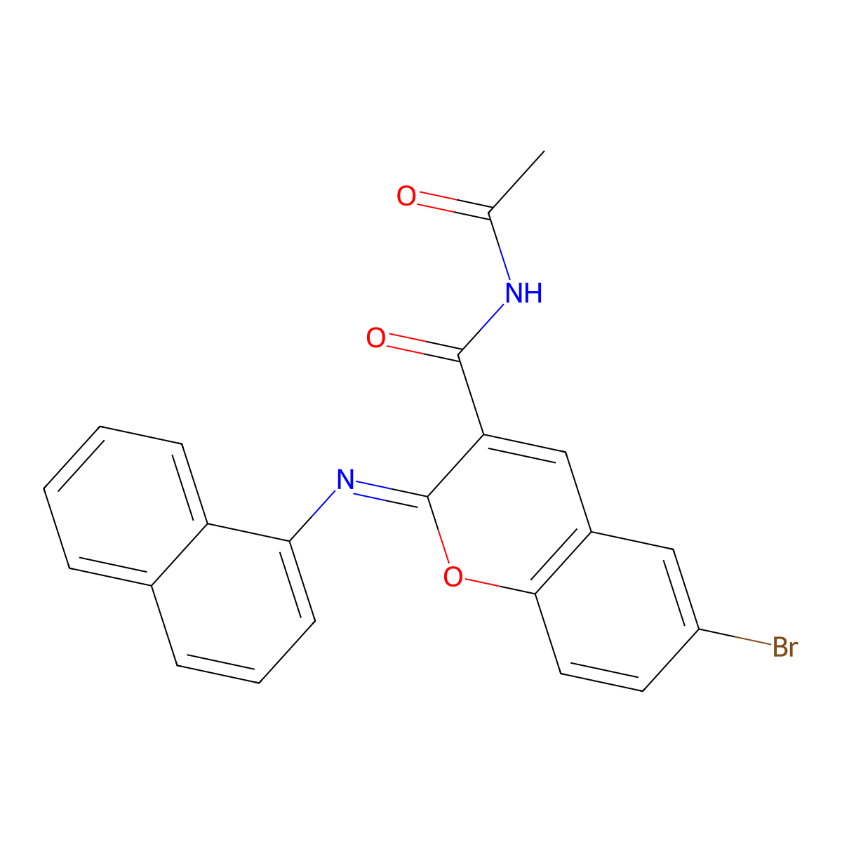 (2Z)-N-acetyl-6-bromo-2-[(naphthalen-1-yl)imino]-2H-chromene-3-carboxamide molecular structure, CAS 330158-19-5
