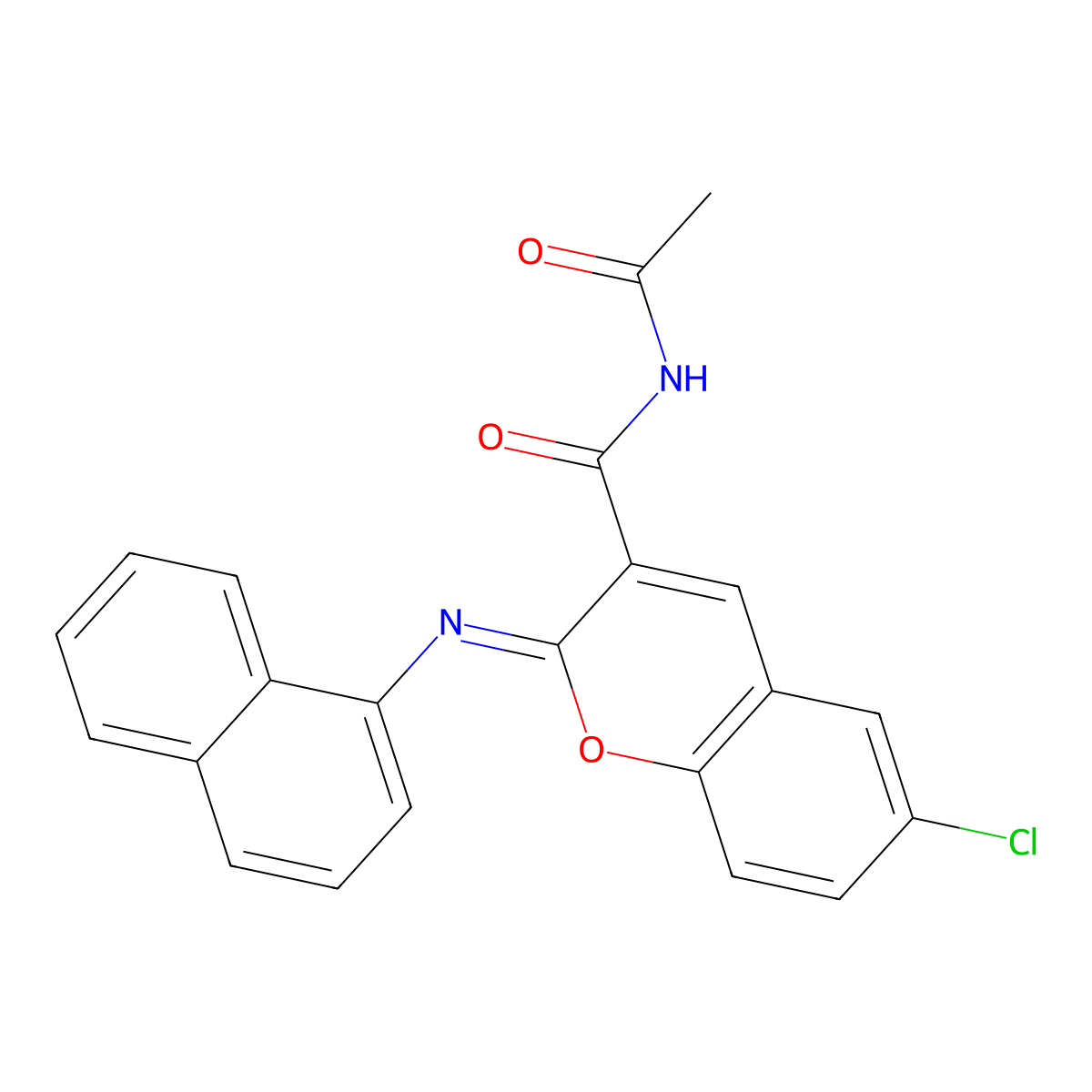 (Z)-N-acetyl-6-chloro-2-(naphthalen-1-ylimino)-2H-chromene-3-carboxamide molecular structure, CAS 330158-22-0