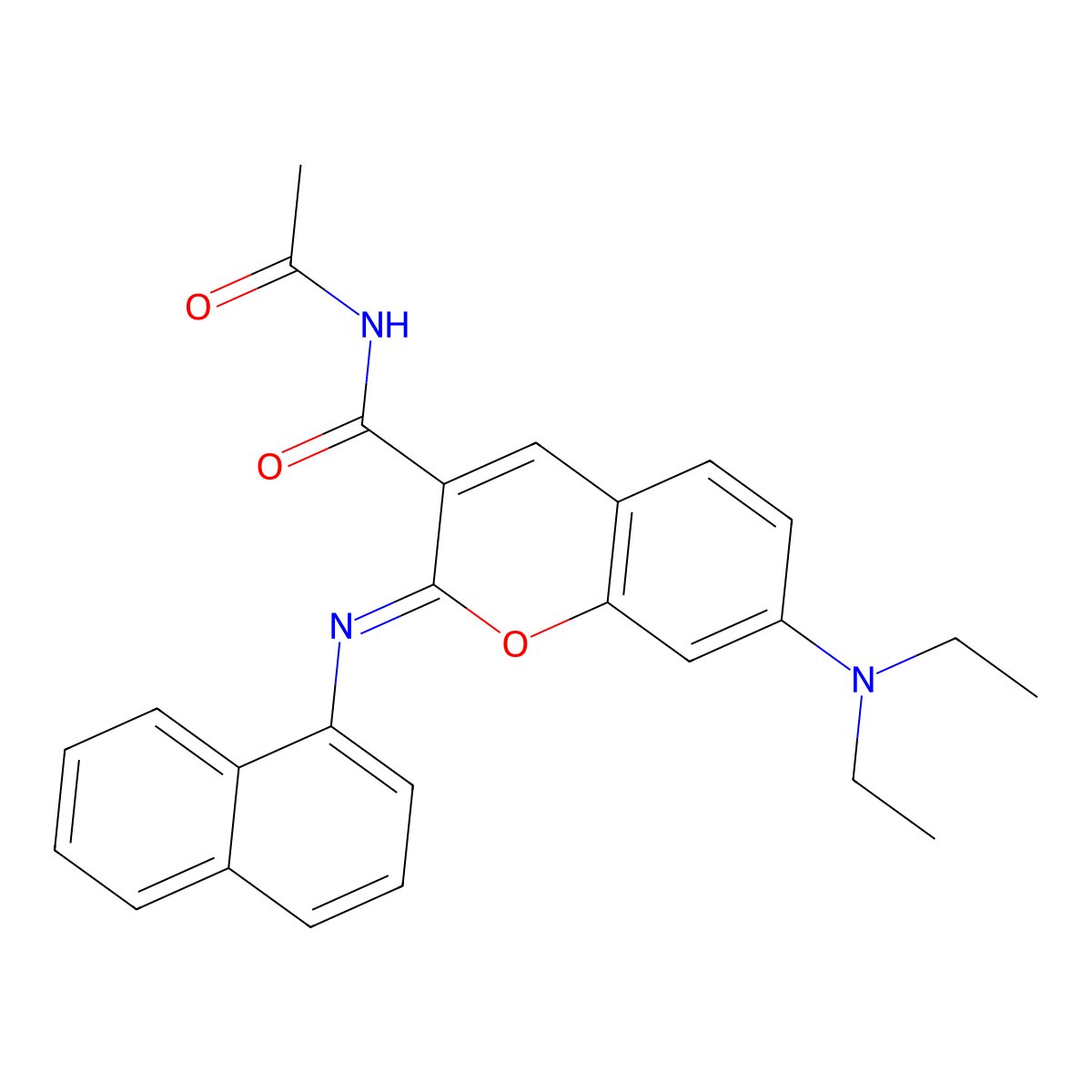 N-acetyl-7-(diethylamino)-2-naphthalen-1-yliminochromene-3-carboxamide molecular structure, CAS 330158-23-1