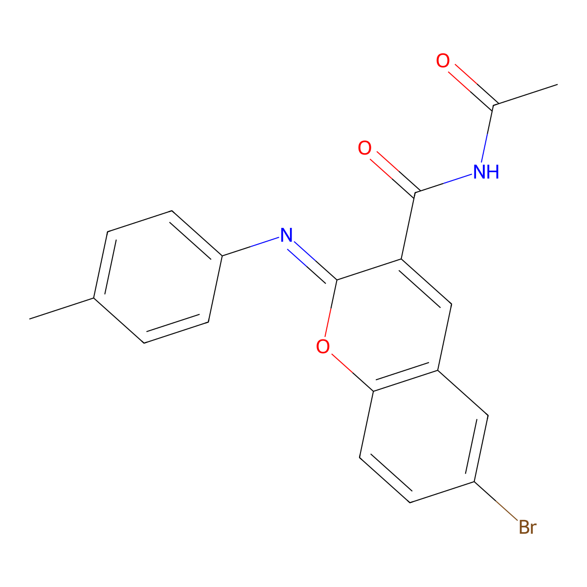 (2Z)-N-acetyl-6-bromo-2-[(4-methylphenyl)imino]-2H-chromene-3-carboxamide molecular structure, CAS 330158-25-3