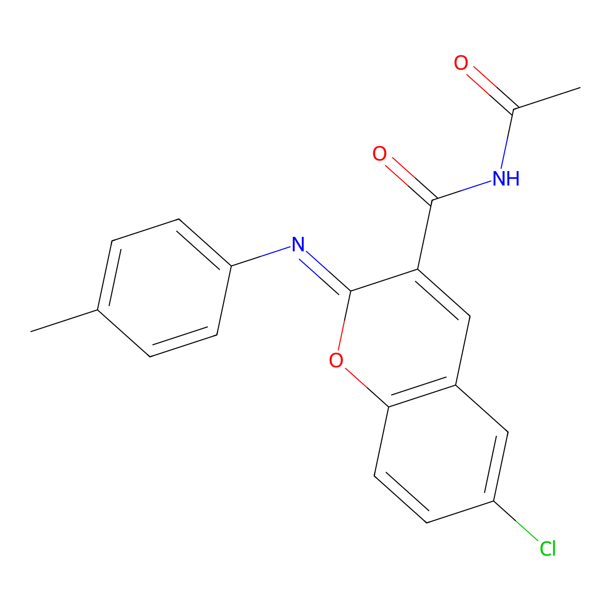 (2Z)-N-acetyl-6-chloro-2-[(4-methylphenyl)imino]-2H-chromene-3-carboxamide molecular structure, CAS 330158-28-6
