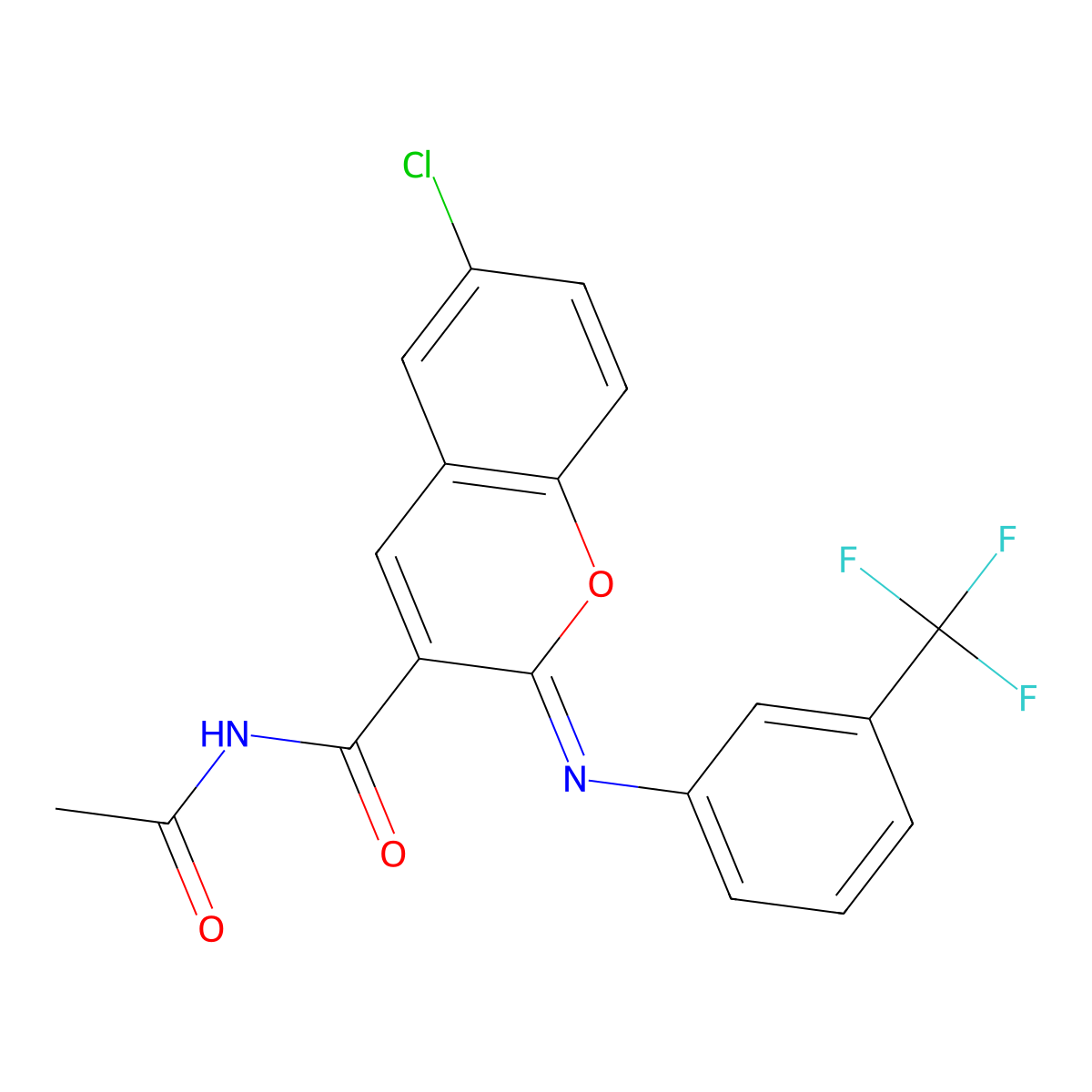 (2Z)-N-acetyl-6-chloro-2-{[3-(trifluoromethyl)phenyl]imino}-2H-chromene-3-carboxamide molecular structure, CAS 330158-33-3
