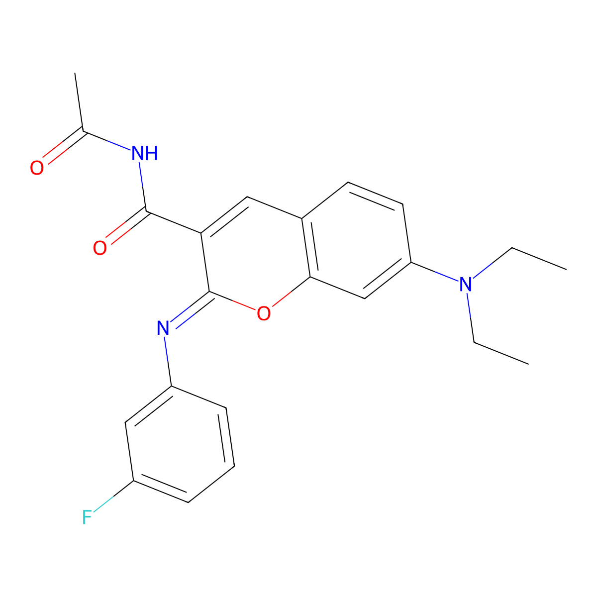 (2Z)-N-acetyl-7-(diethylamino)-2-[(3-fluorophenyl)imino]-2H-chromene-3-carboxamide molecular structure, CAS 330158-36-6