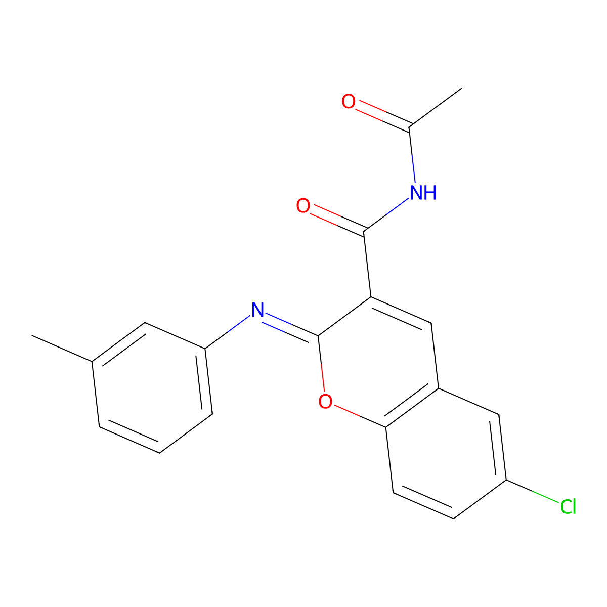 (2Z)-N-acetyl-6-chloro-2-[(3-methylphenyl)imino]-2H-chromene-3-carboxamide molecular structure, CAS 330158-38-8