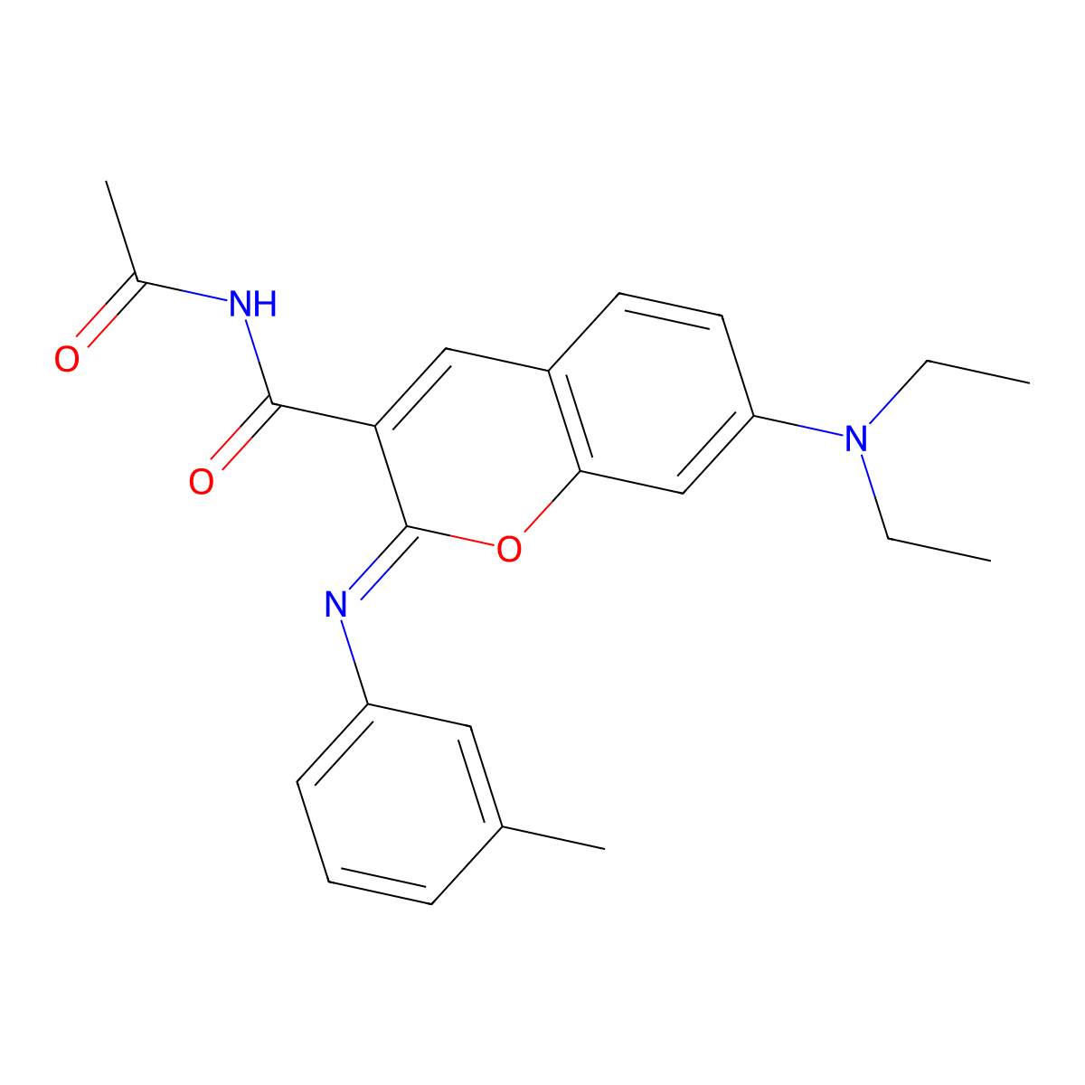 (2Z)-N-acetyl-7-(diethylamino)-2-[(3-methylphenyl)imino]-2H-chromene-3-carboxamide molecular structure, CAS 330158-39-9