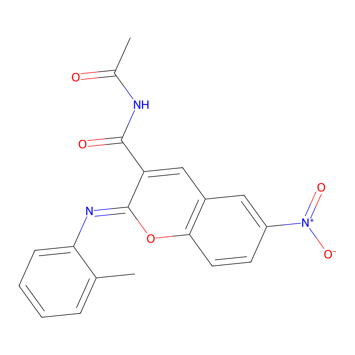 (2Z)-N-acetyl-2-[(2-methylphenyl)imino]-6-nitro-2H-chromene-3-carboxamide molecular structure, CAS 330158-41-3