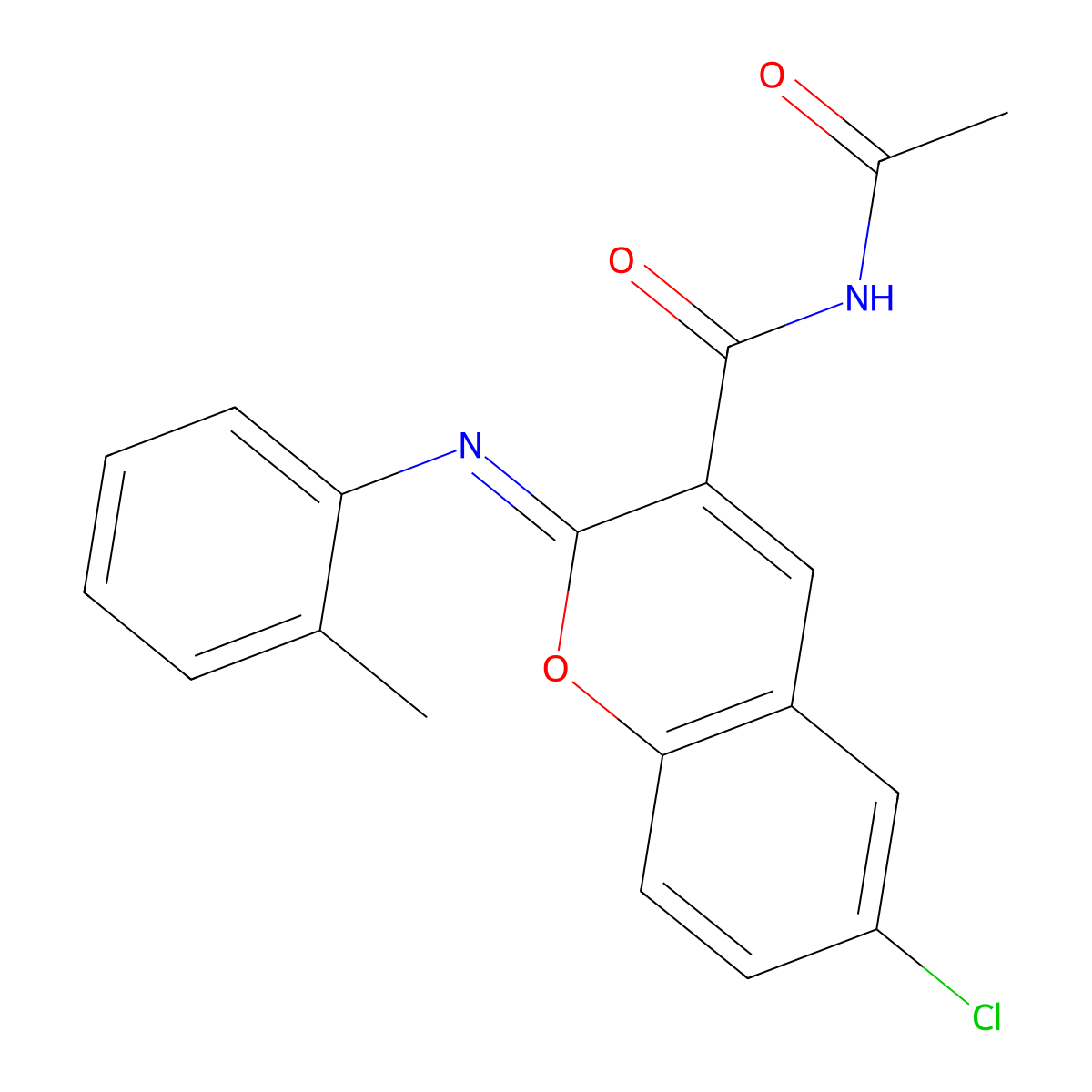 (2Z)-N-acetyl-6-chloro-2-[(2-methylphenyl)imino]-2H-chromene-3-carboxamide molecular structure, CAS 330158-42-4